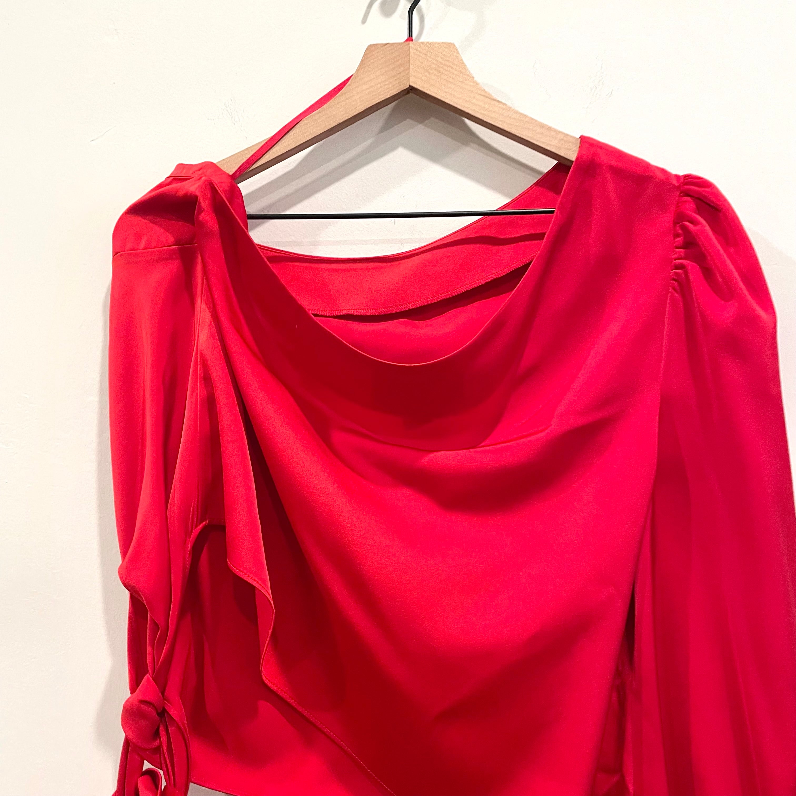 Satin One Shoulder Tie Front Top