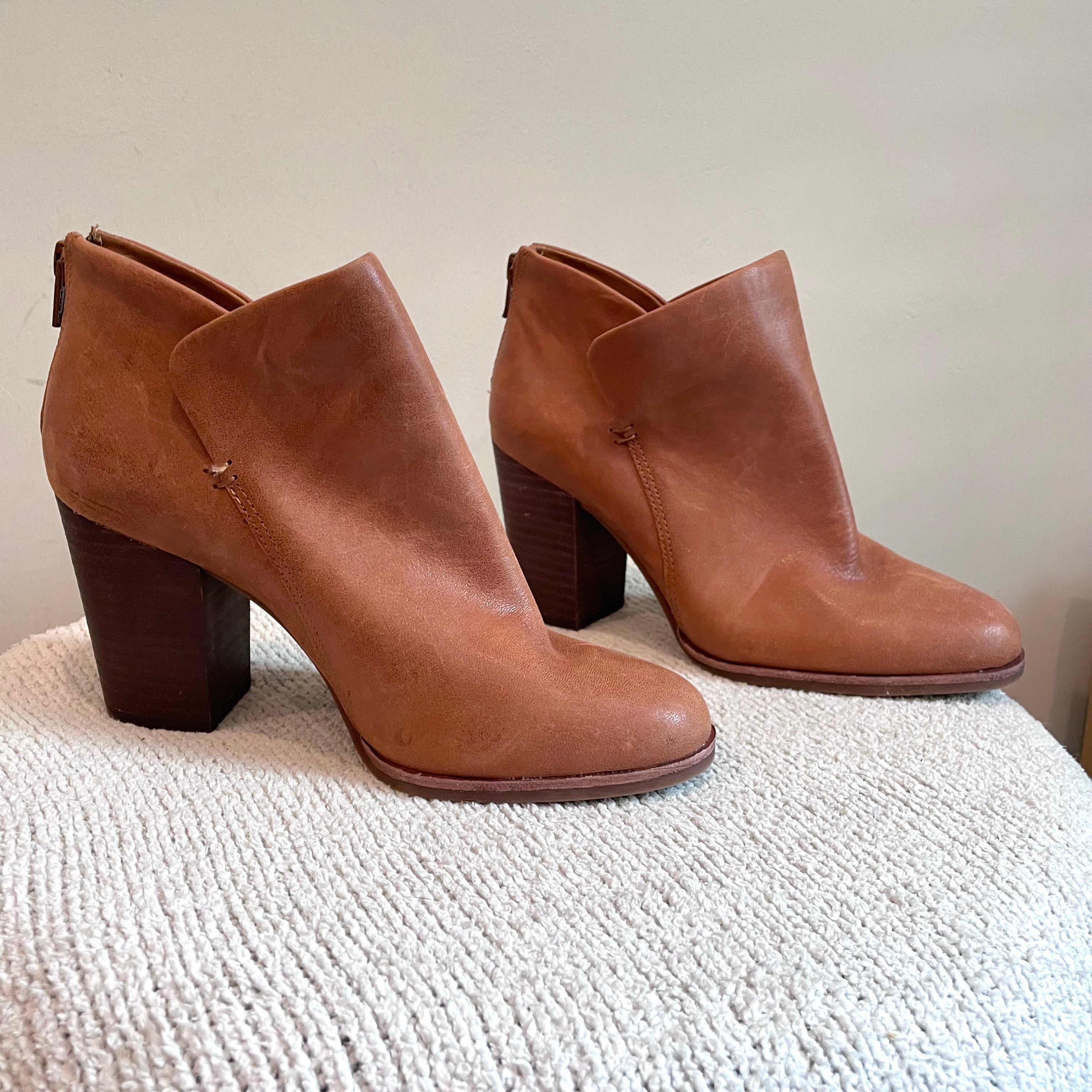 Leather Stacked Heel Bootie