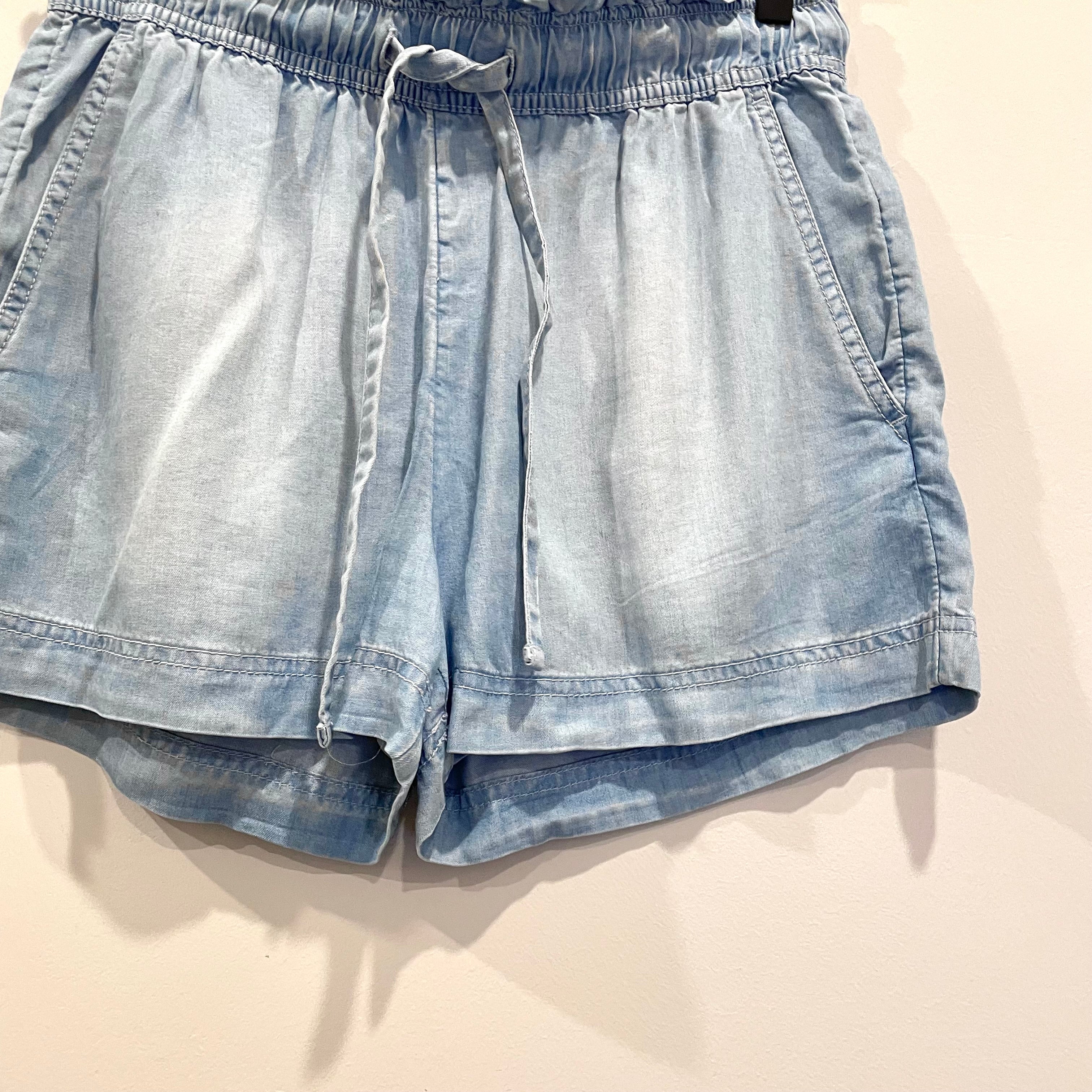 Chambray Drawstring Shorts