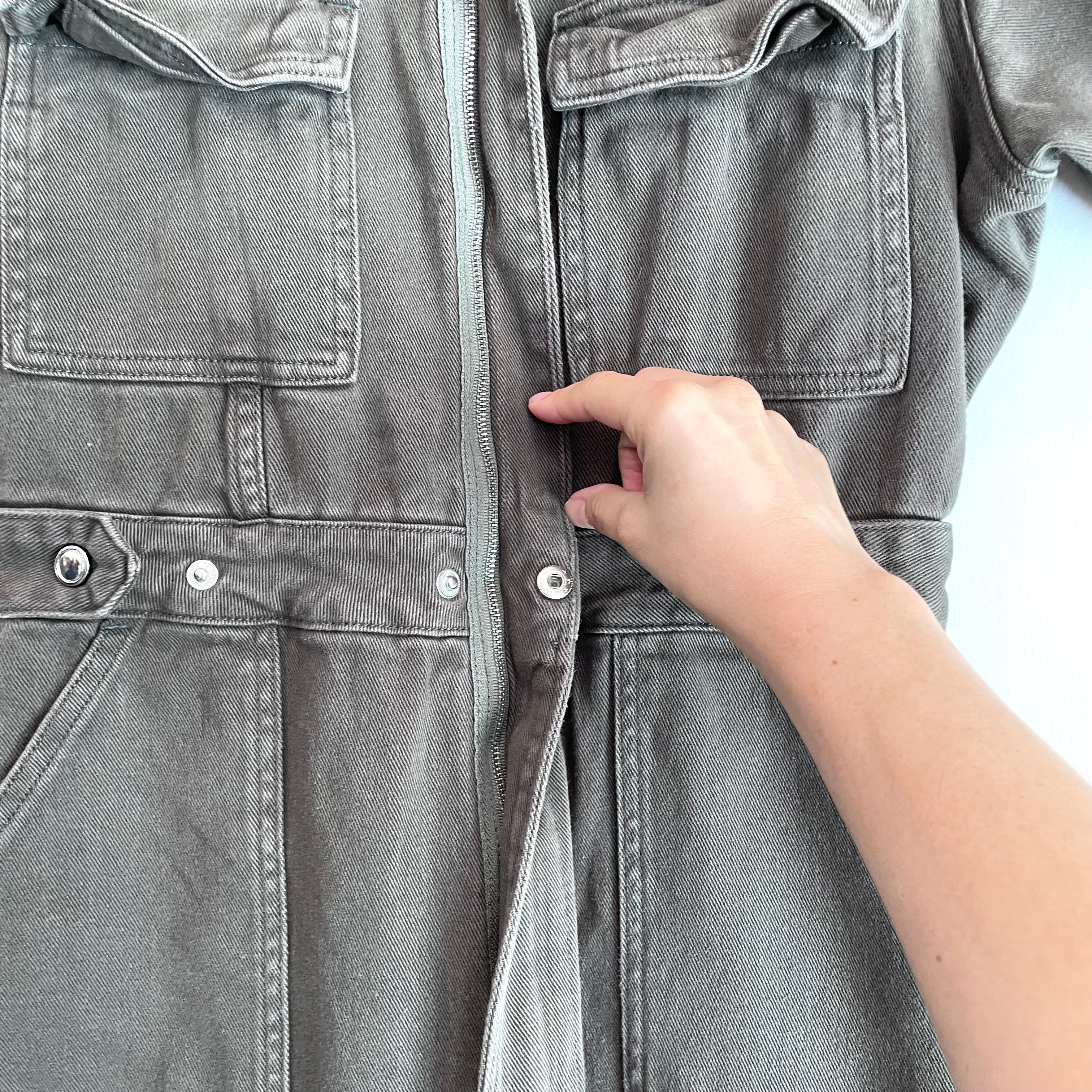 Short Sleeve Zip Front Denim Jumpsuit