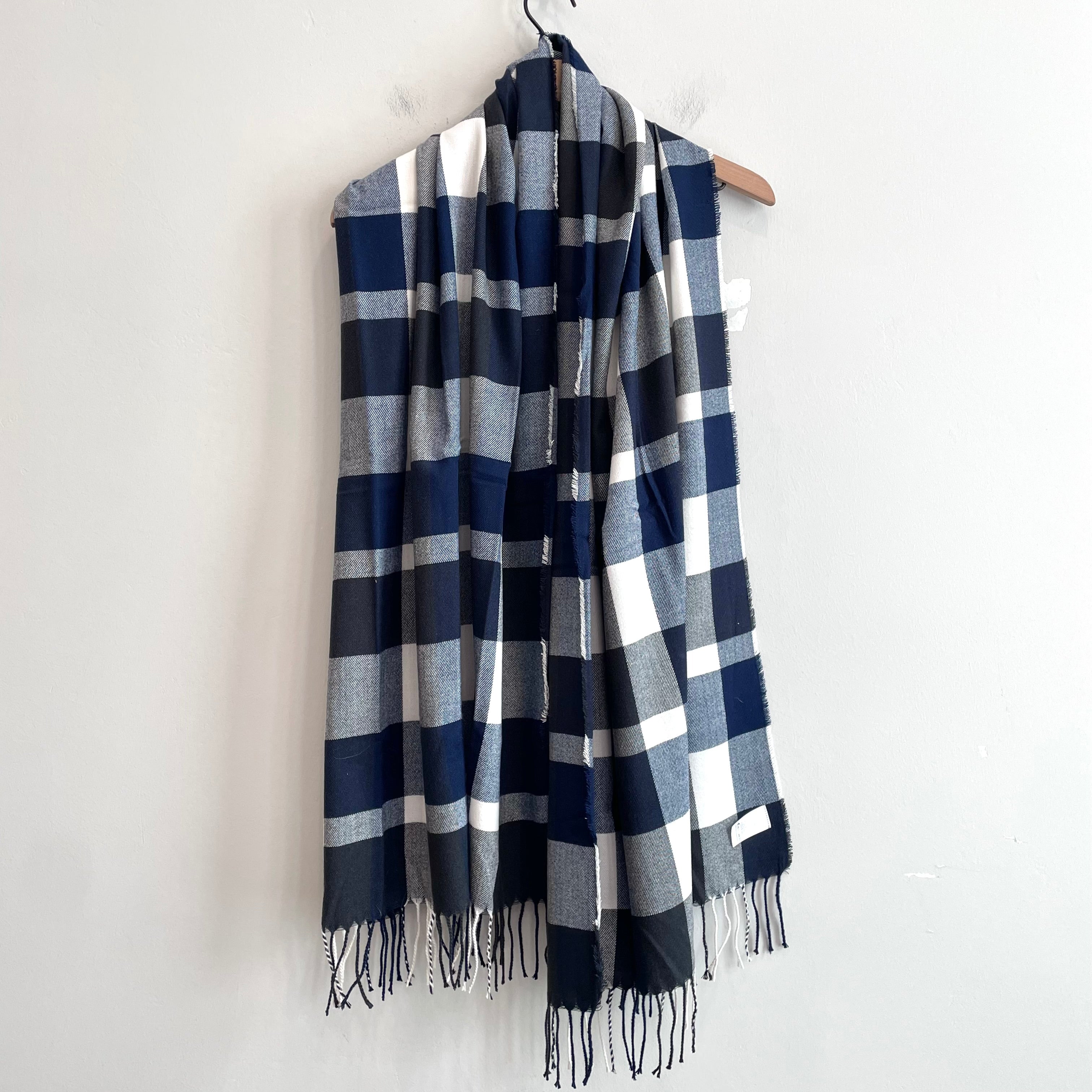 Plaid Tassel Trim Scarf