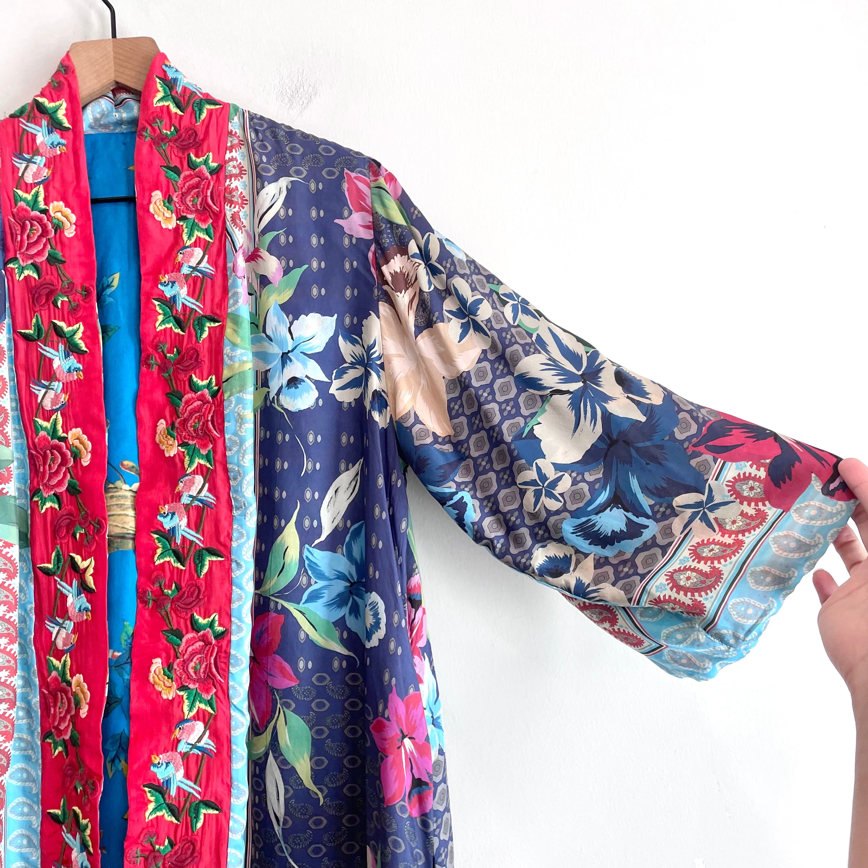 Floral Silk Reversible Kimono Cardigan