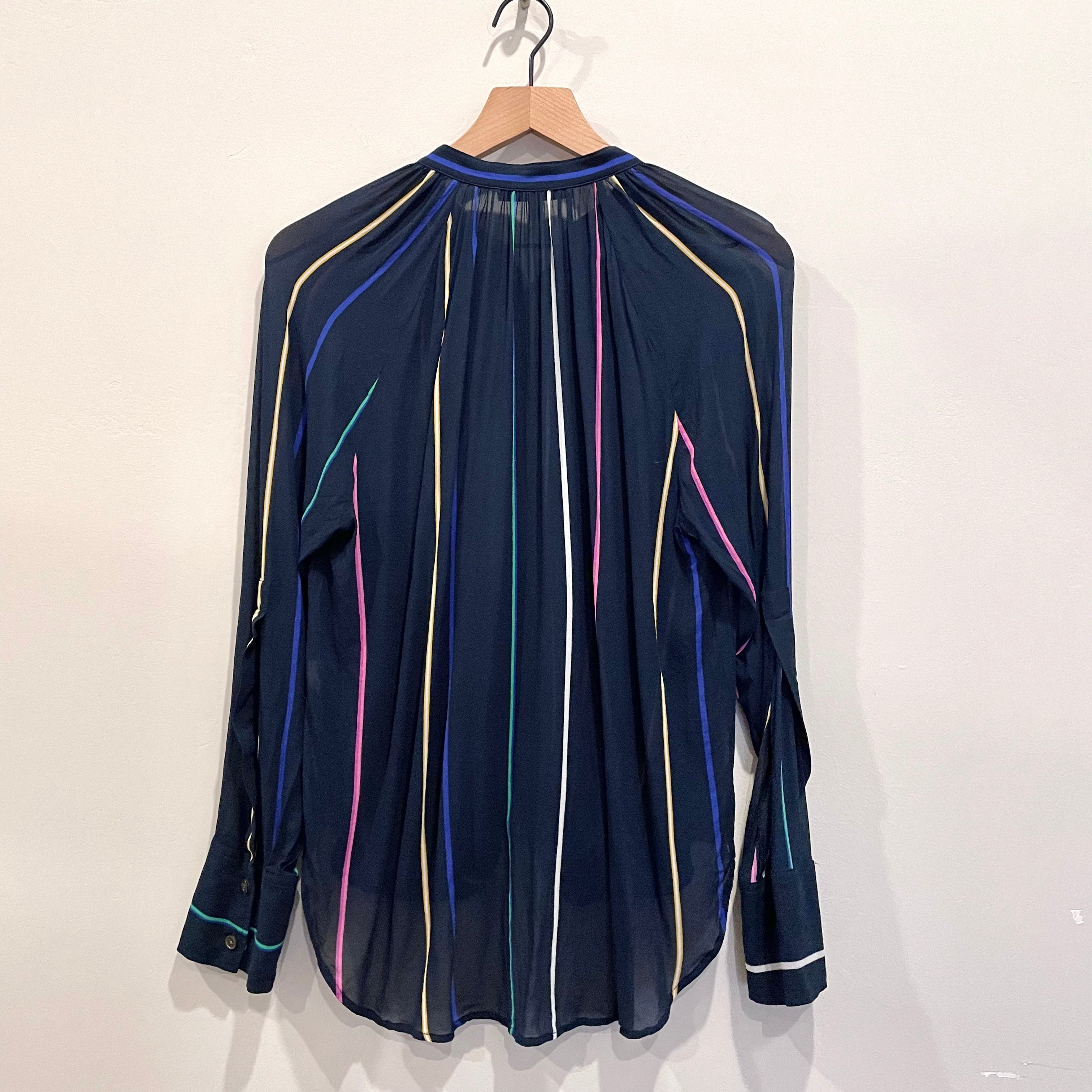 Striped Silk Long Sleeve Top