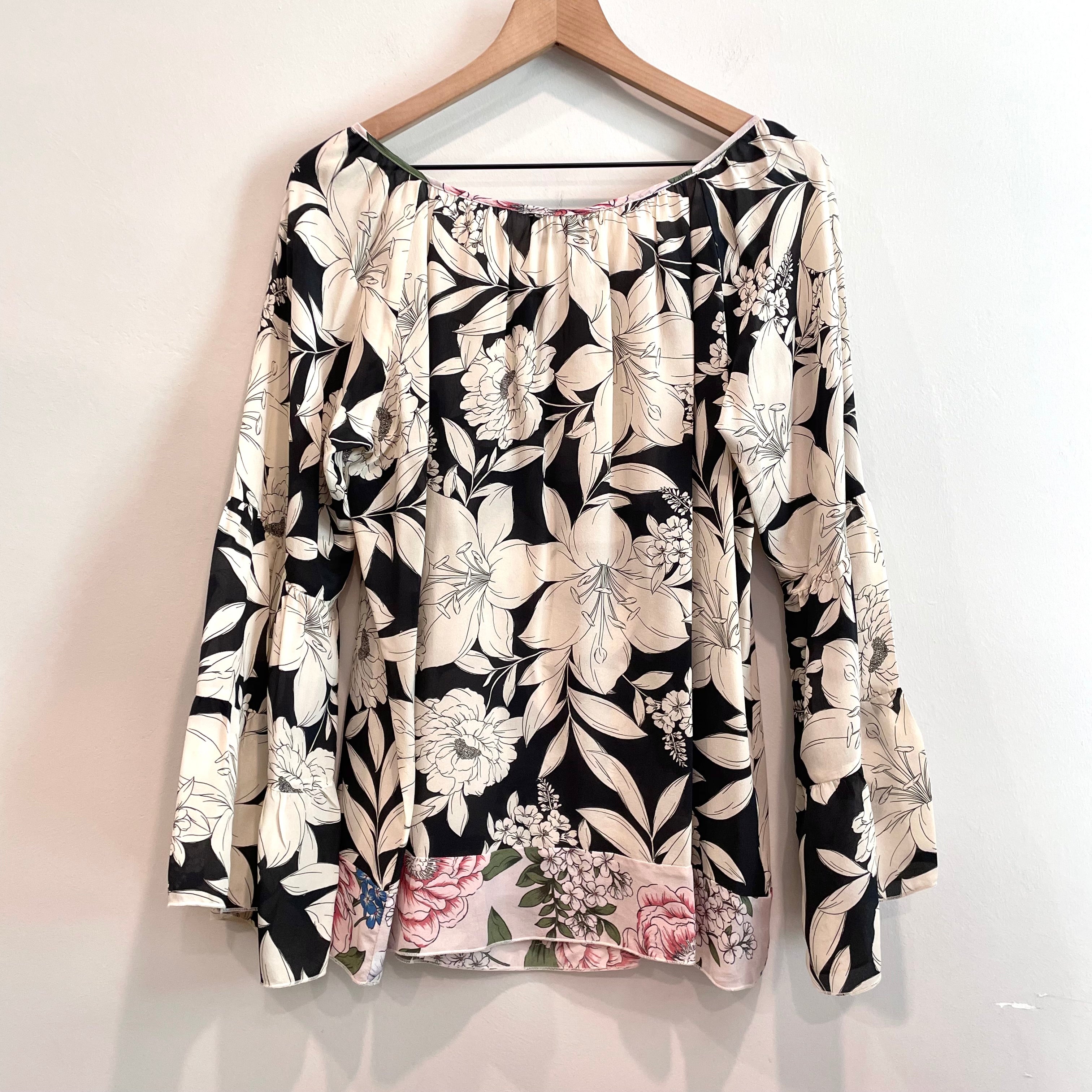 Floral Tiered Sleeve Silk Top