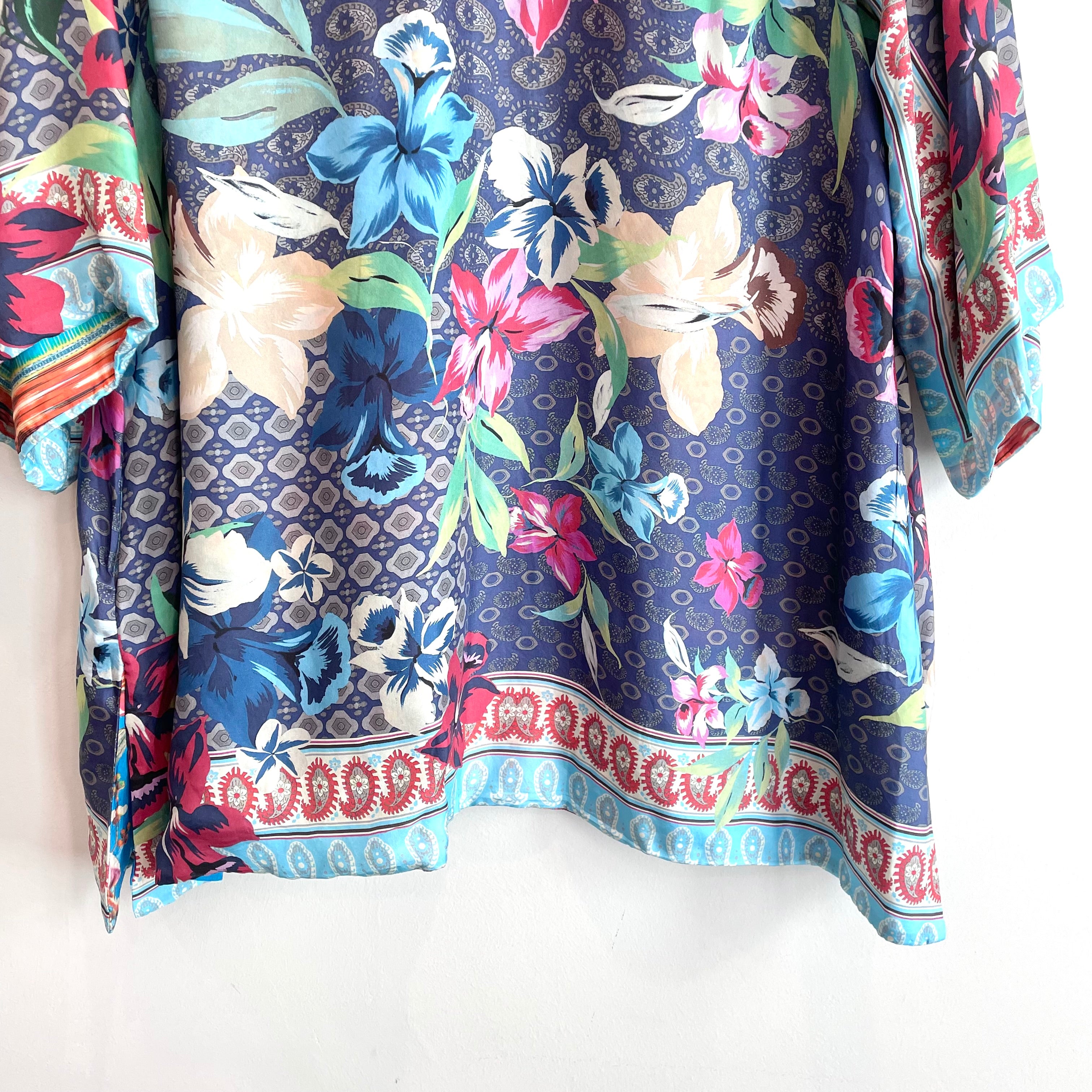 Floral Silk Reversible Kimono Cardigan