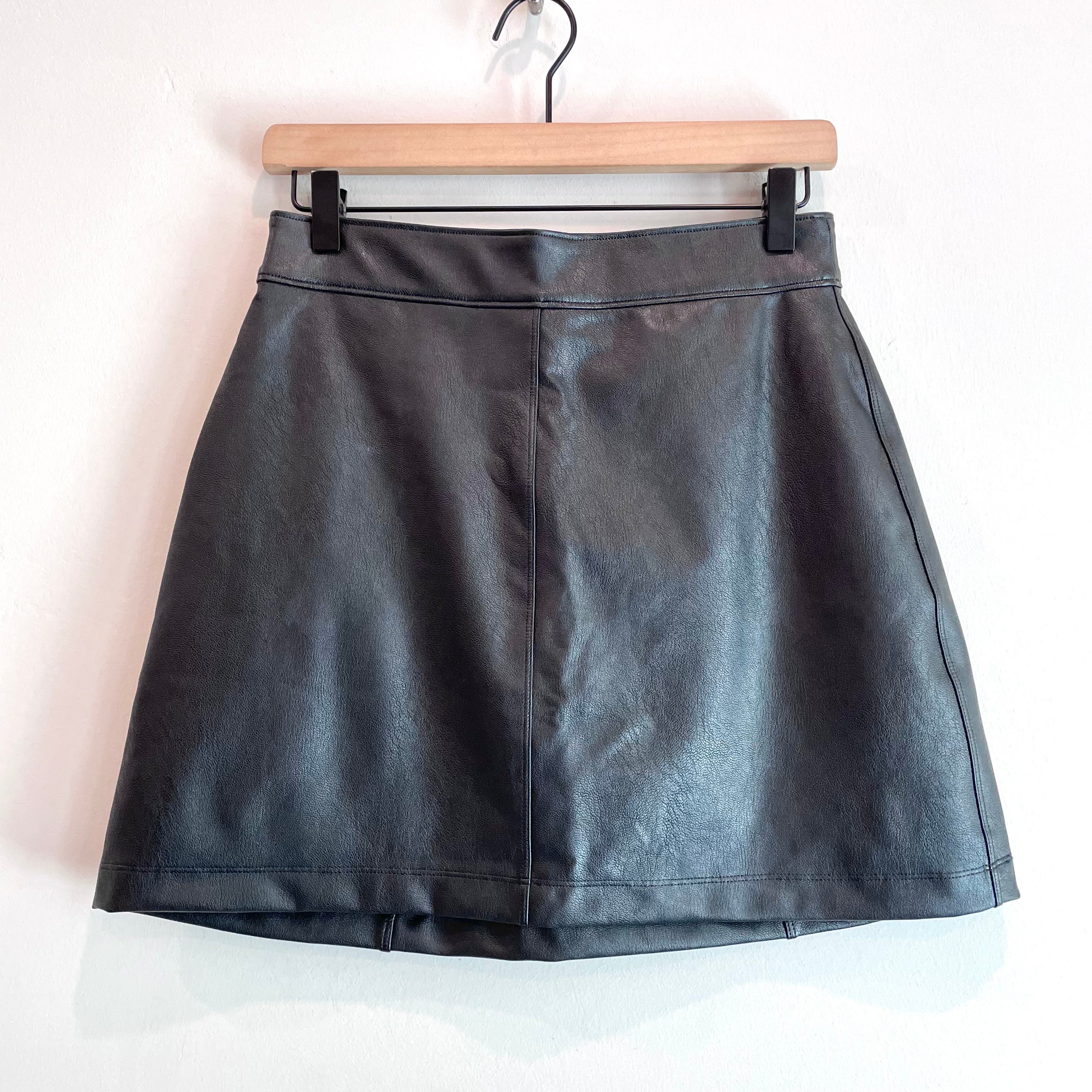 Pull On Faux Leather Skirt