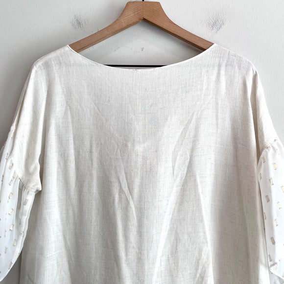 Bow Front Semi-Sheer Fleck Sleeve Top