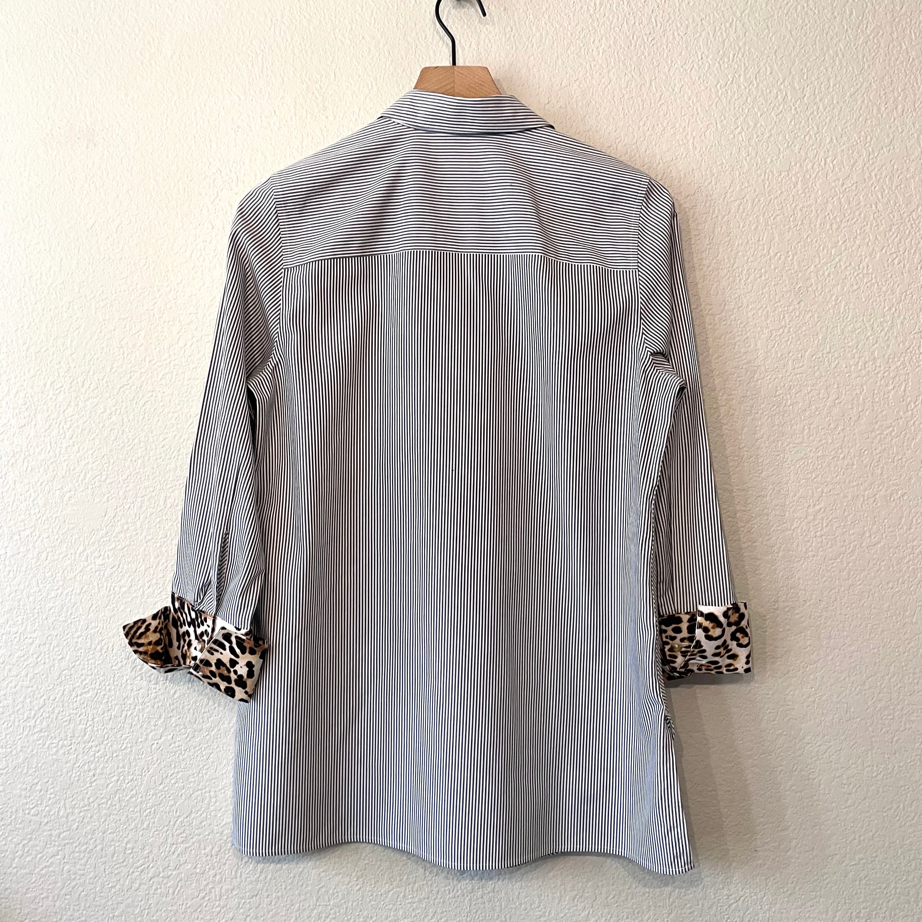 Striped Leopard Popover Top