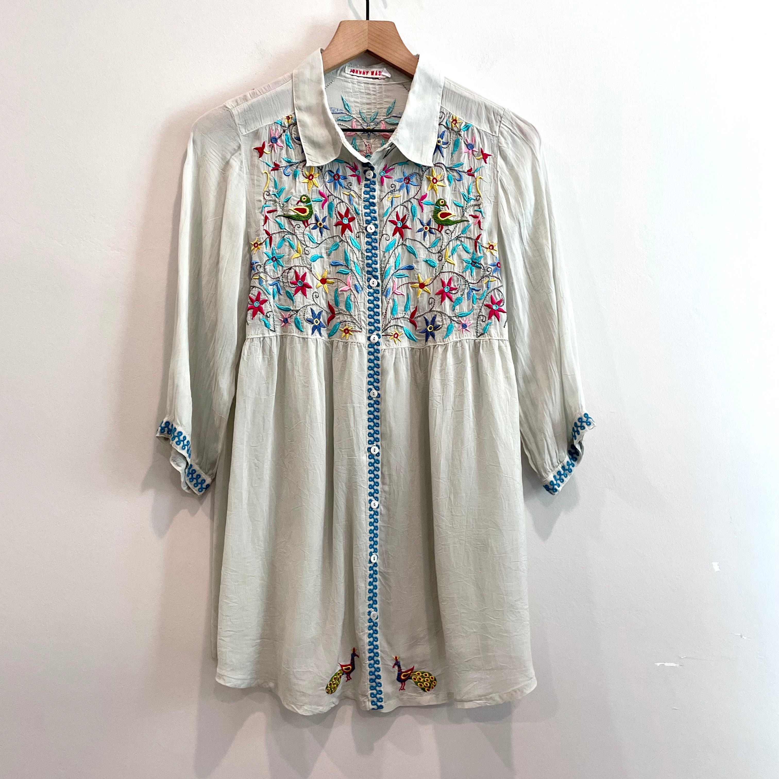 Floral Peacock Embroidered Tunic Top