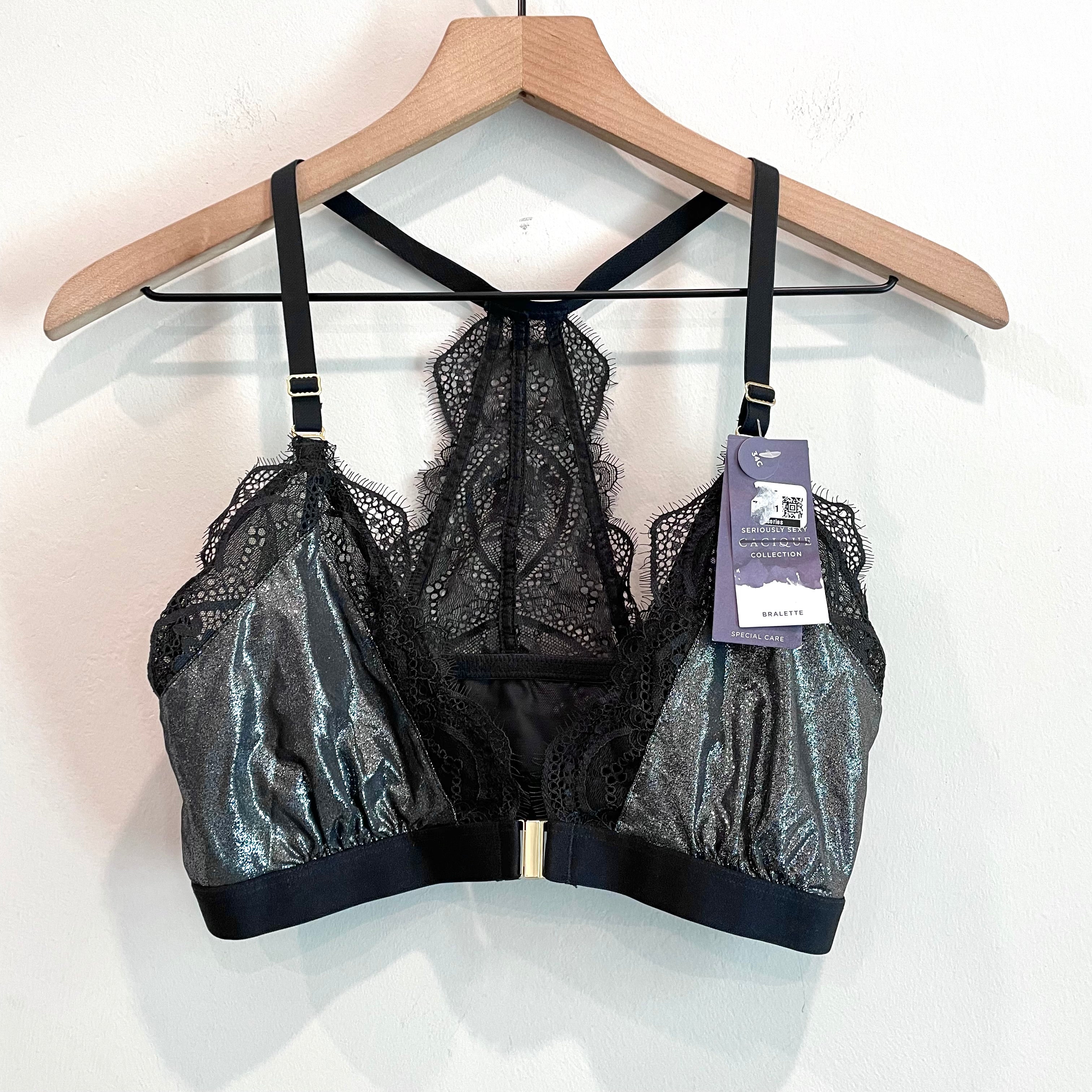 Lace Open Front Metallic Bralette