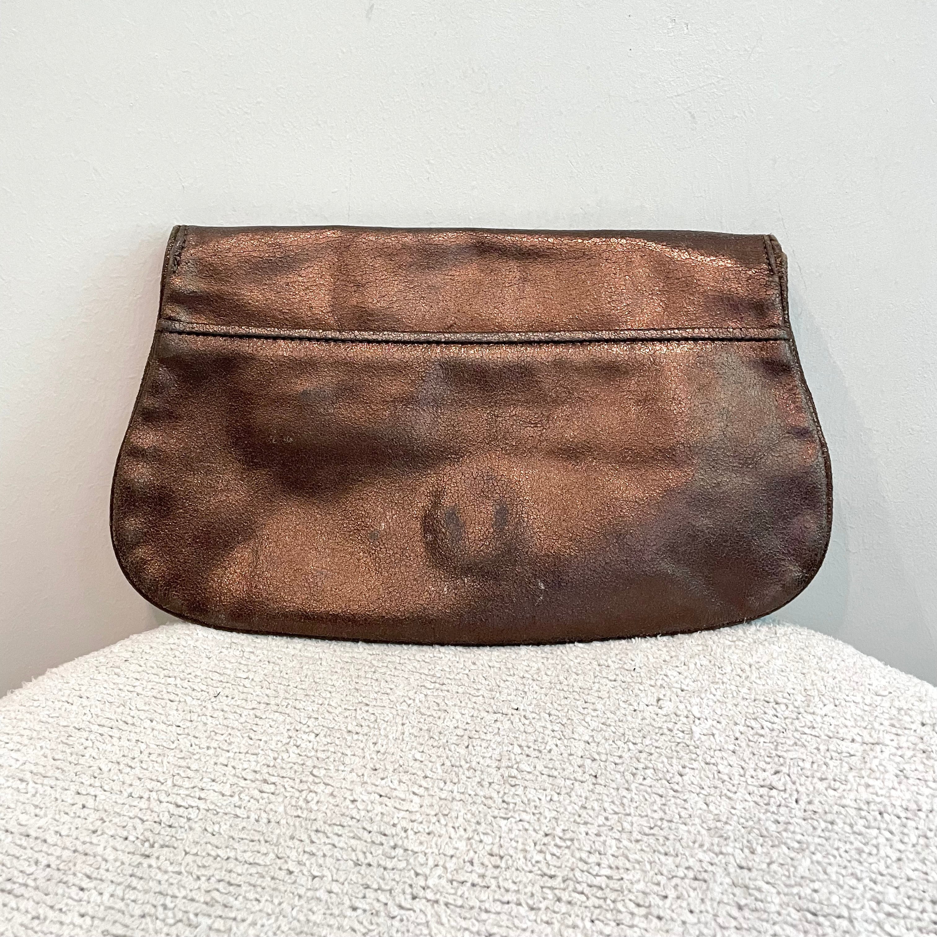 Metallic Foldover Leather Clutch