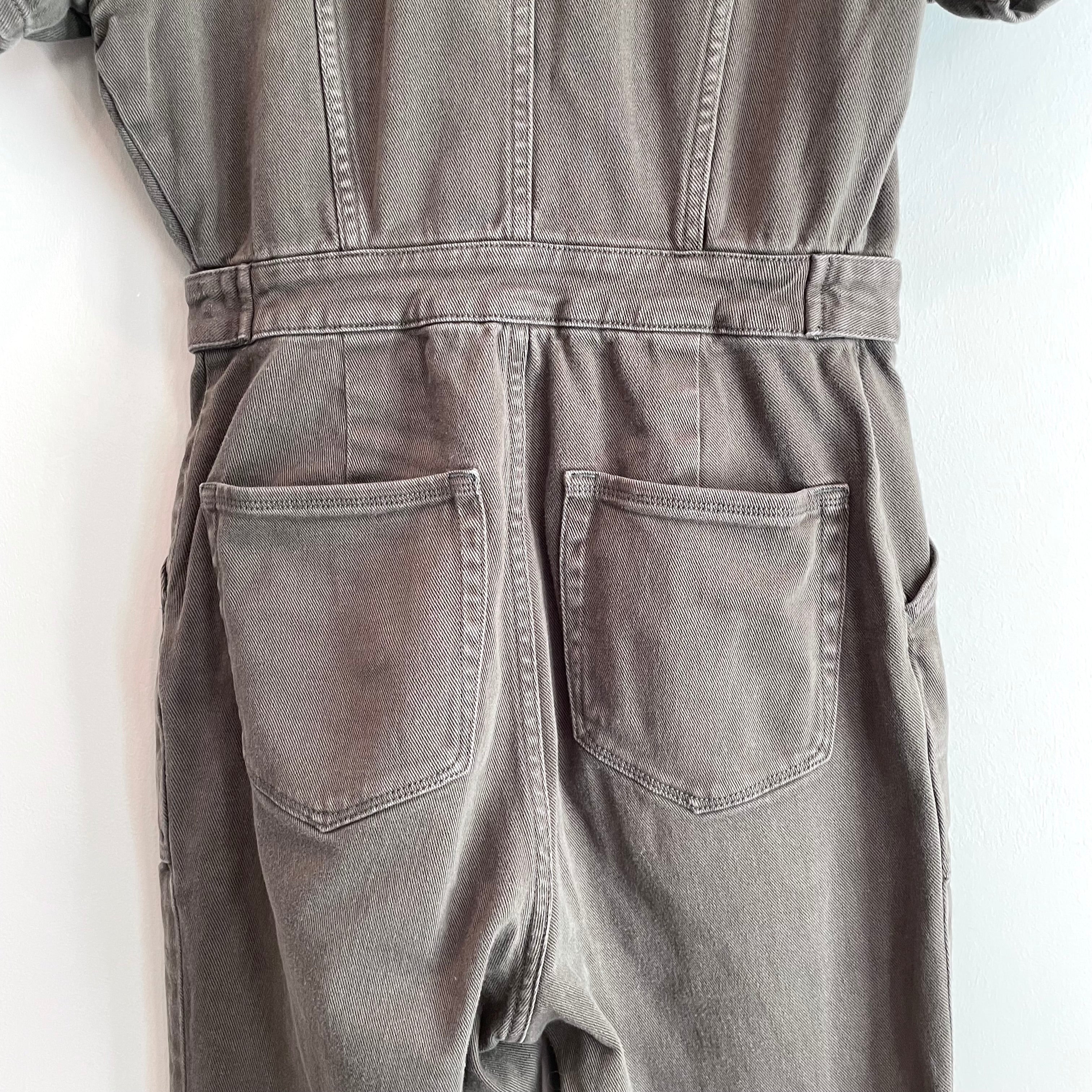 Short Sleeve Zip Front Denim Jumpsuit