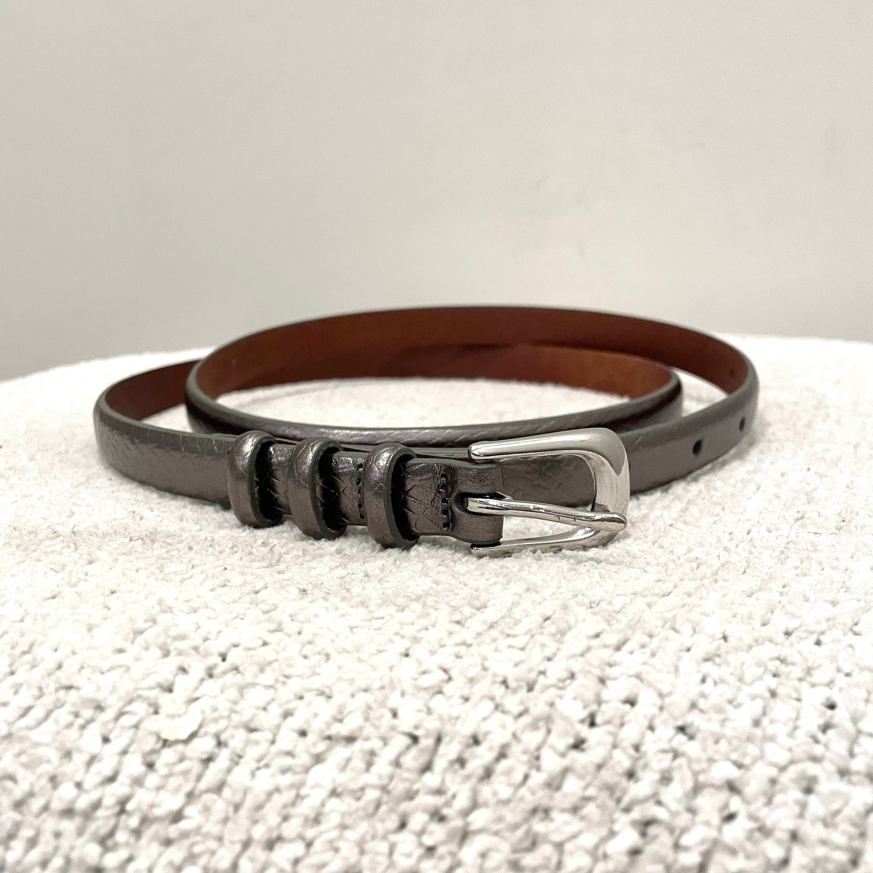 Snakeskin Embossed Leather Skinny Belt