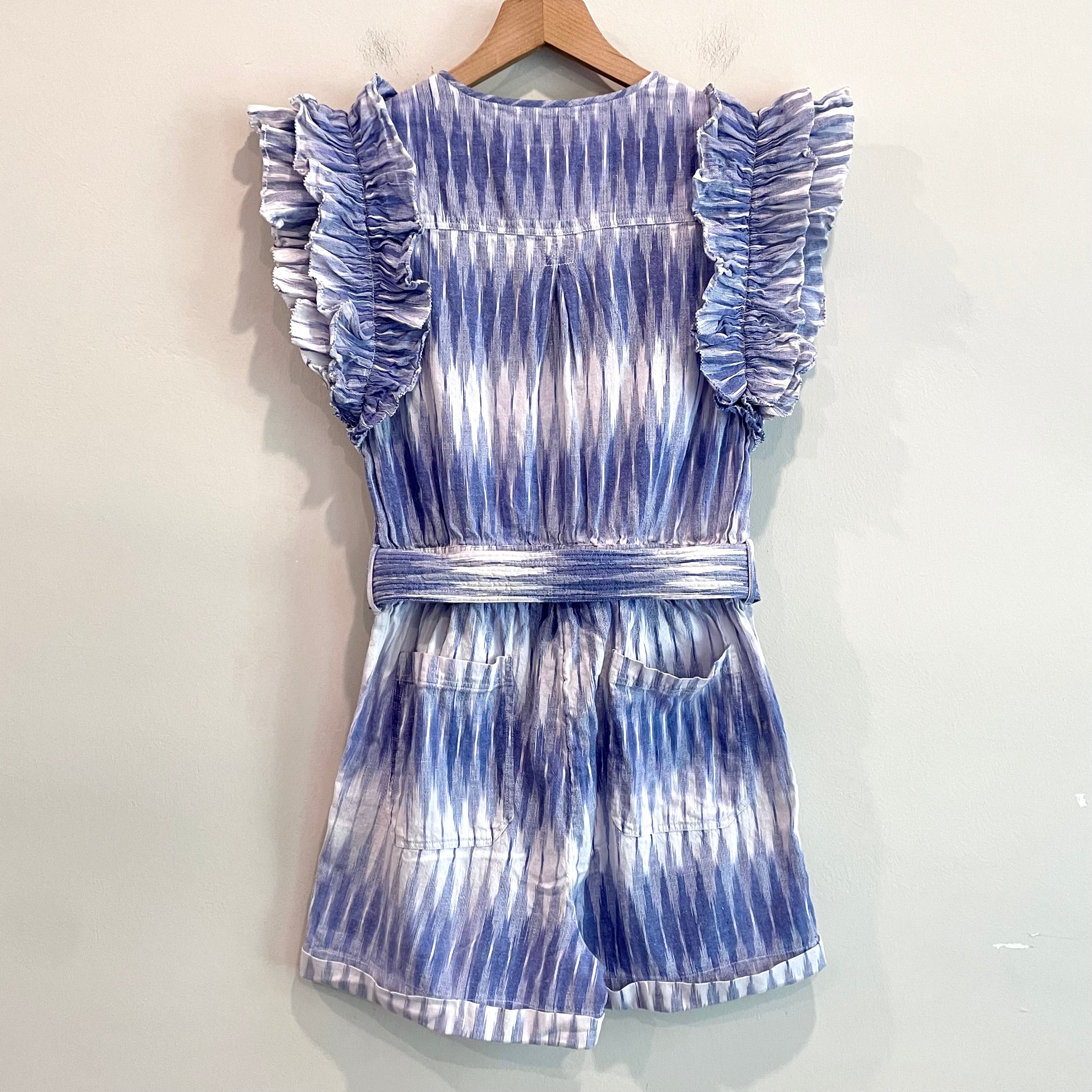 Ikat Ruffle Belted Romper