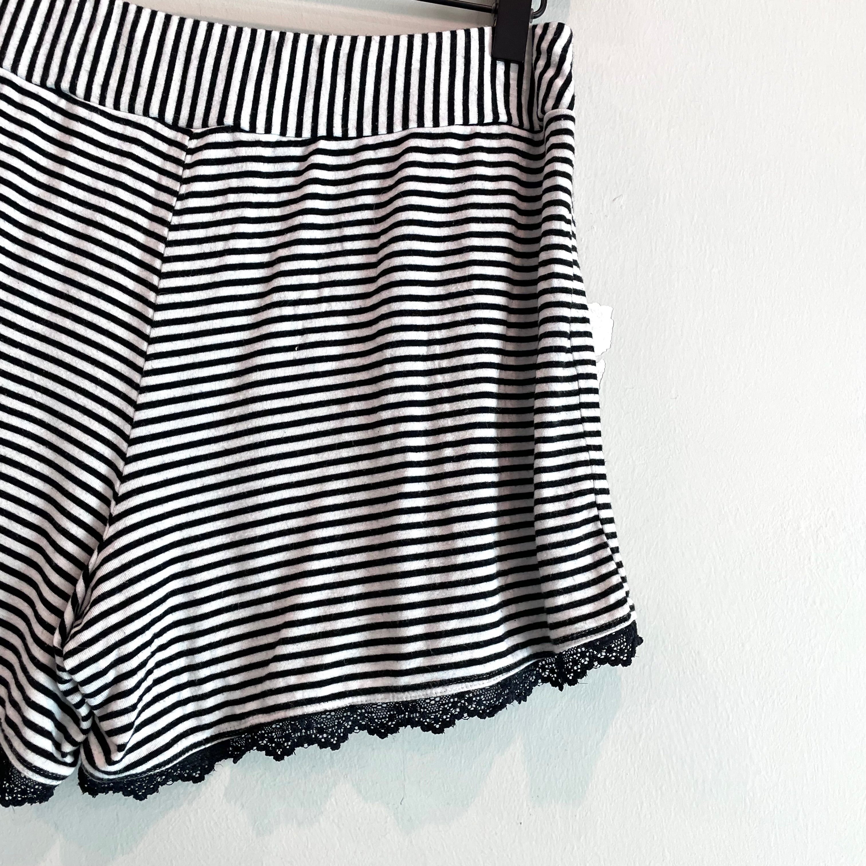 Striped Lace Trim Pajama Shorts