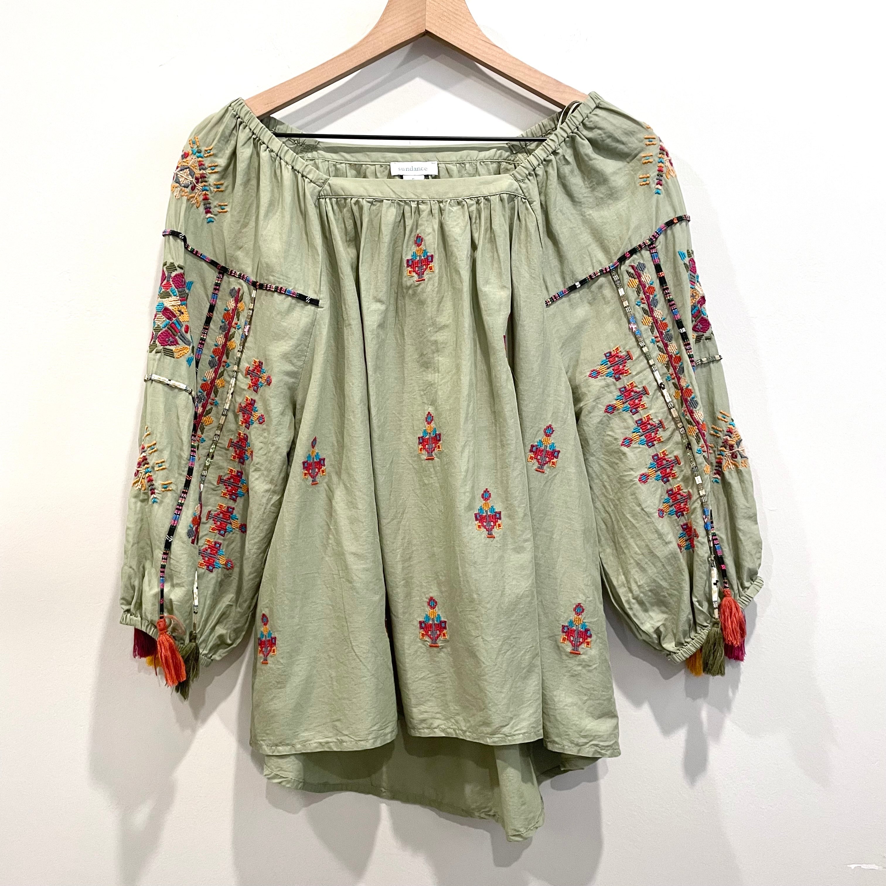 Southwestern Embroidered Tassel Sleeve Top