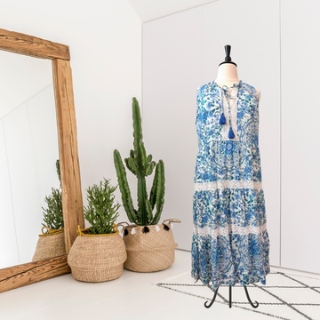 Floral Tiered Linen Midi Dress