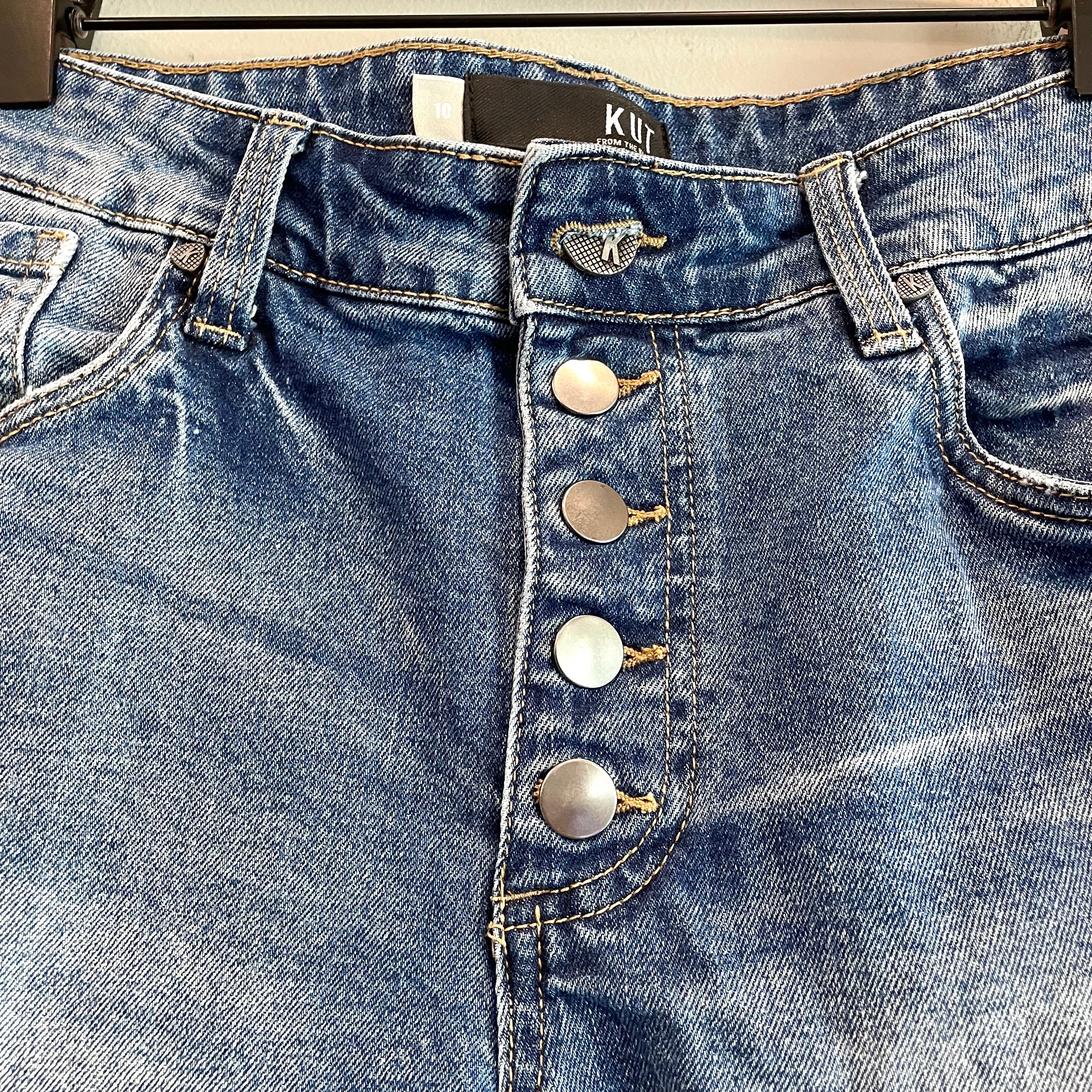 Button Fly Distressed Jean Shorts