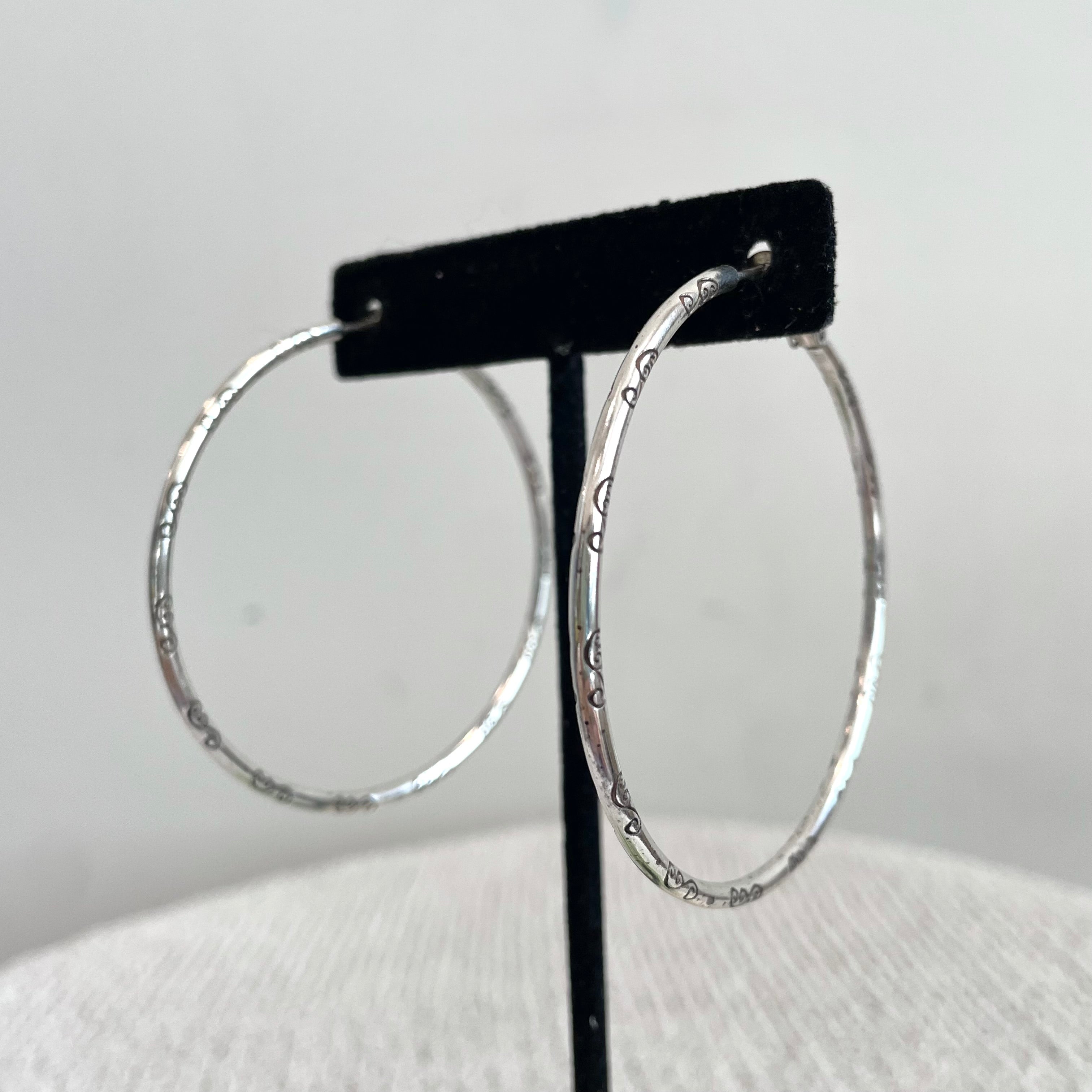 Scroll Skinny Hoop Charm Earrings