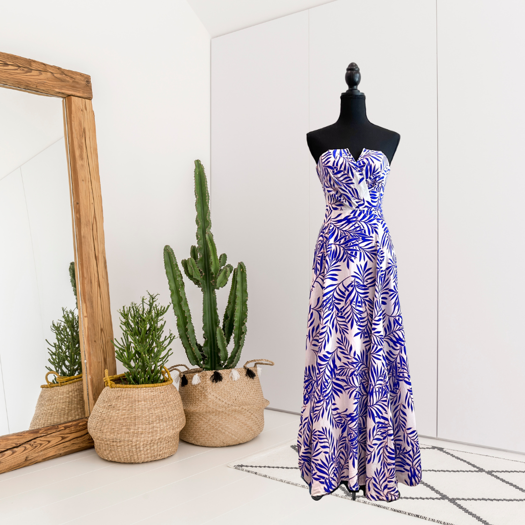 Leaf Pattern Silk Maxi Dress