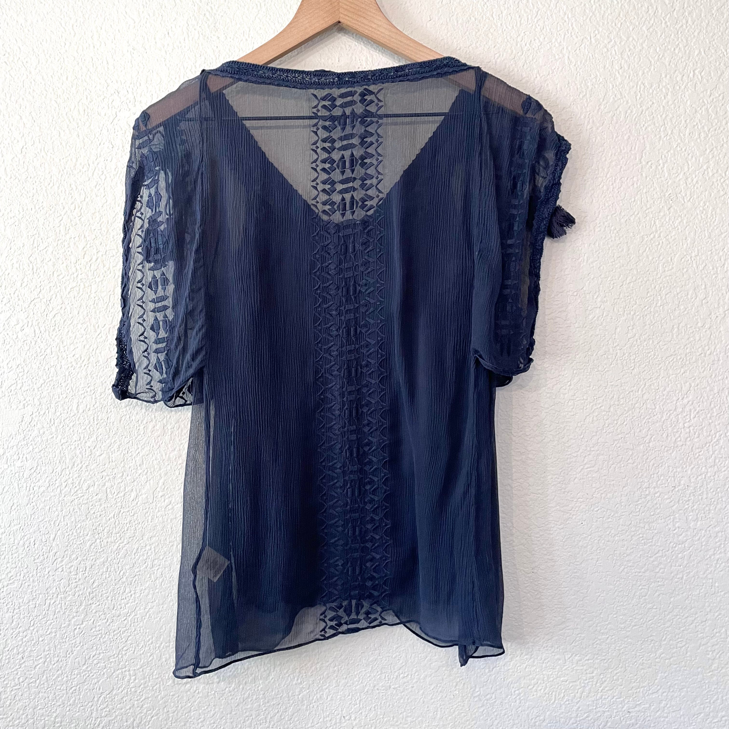 Silk Embroidered Overlay Top