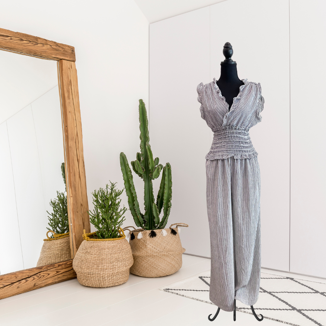 Smocked Waist Wide Leg Jumpsuit