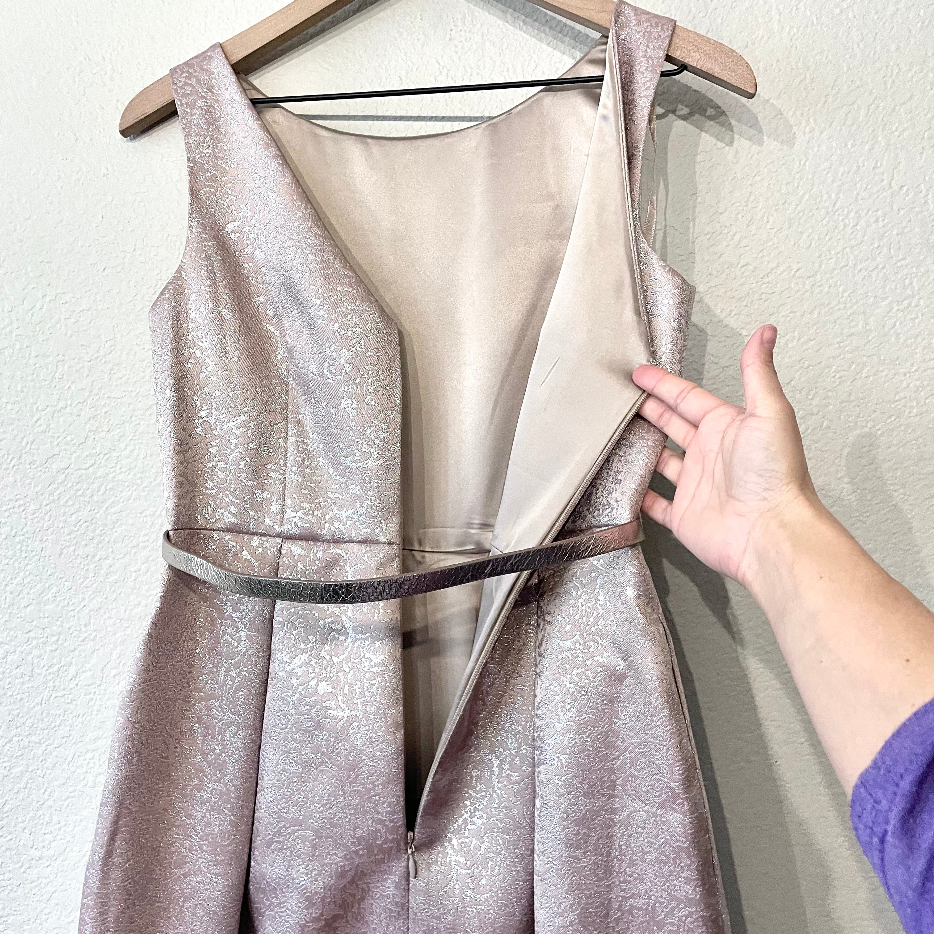 Metallic Fit & Flare Belted Dress