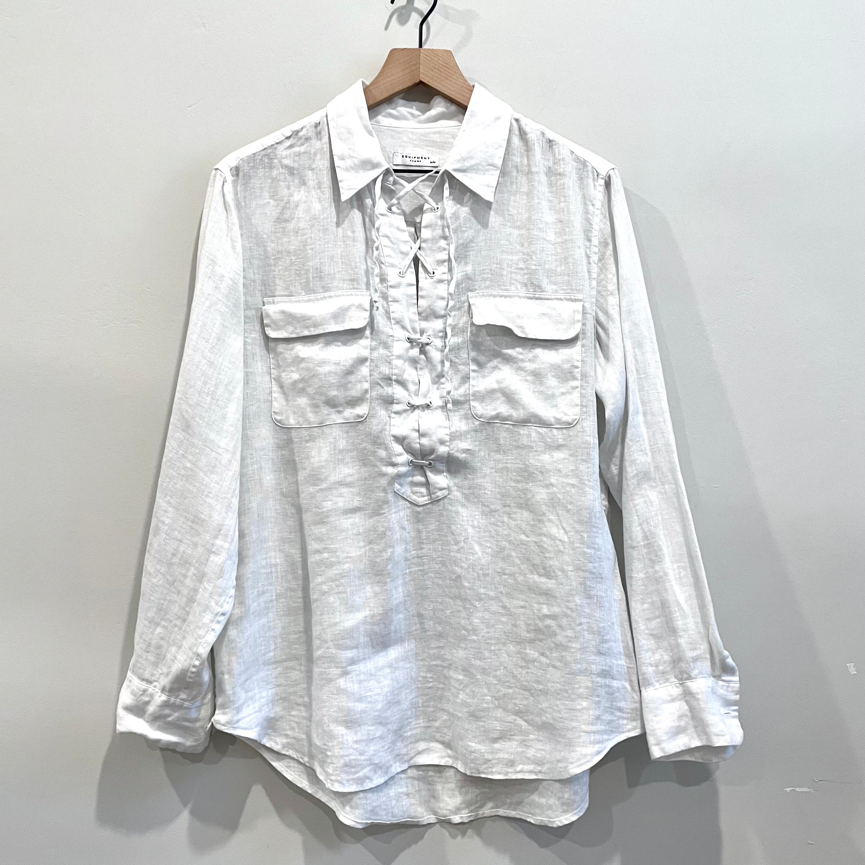 Linen Lace Up Front Top