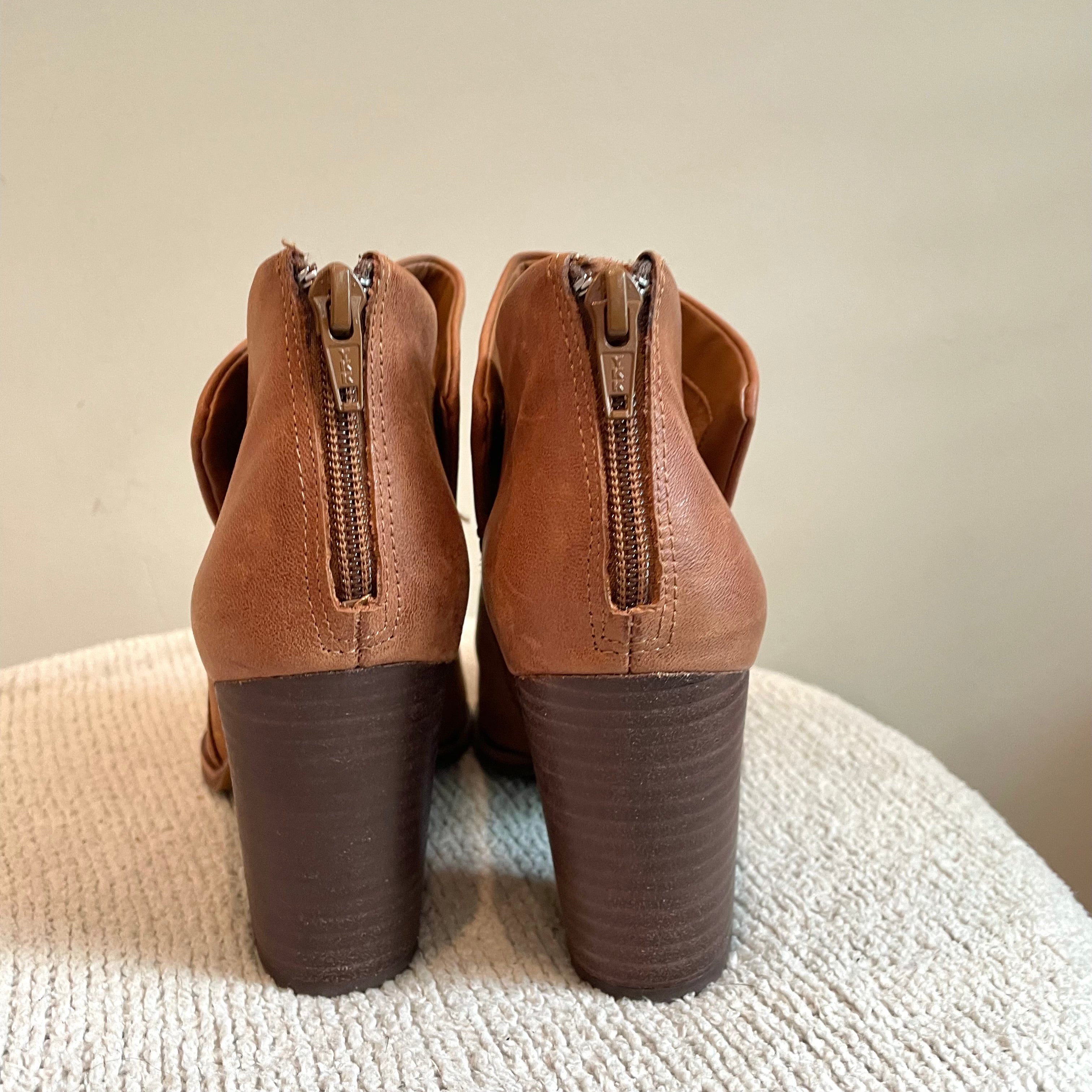 Leather Stacked Heel Bootie