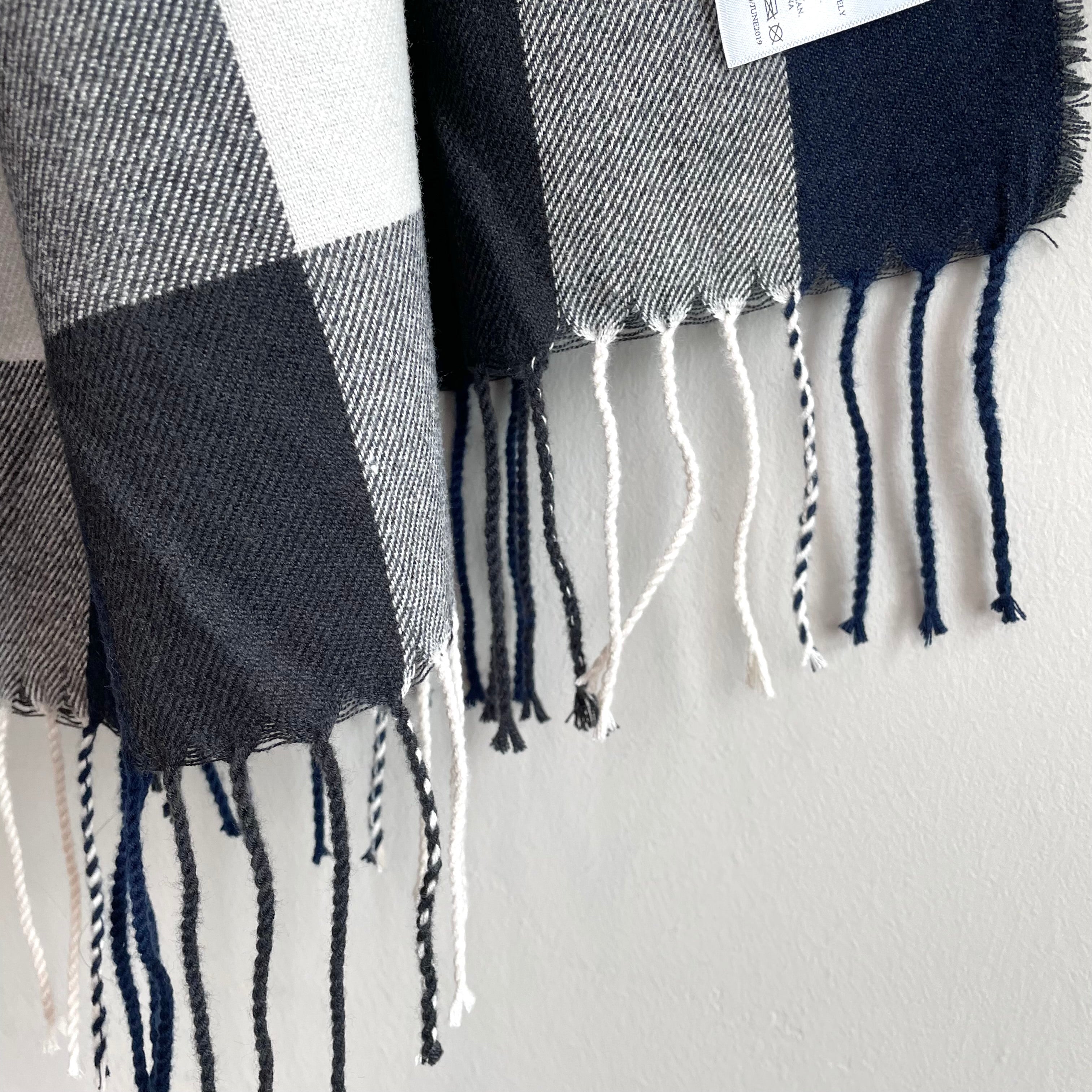 Plaid Tassel Trim Scarf