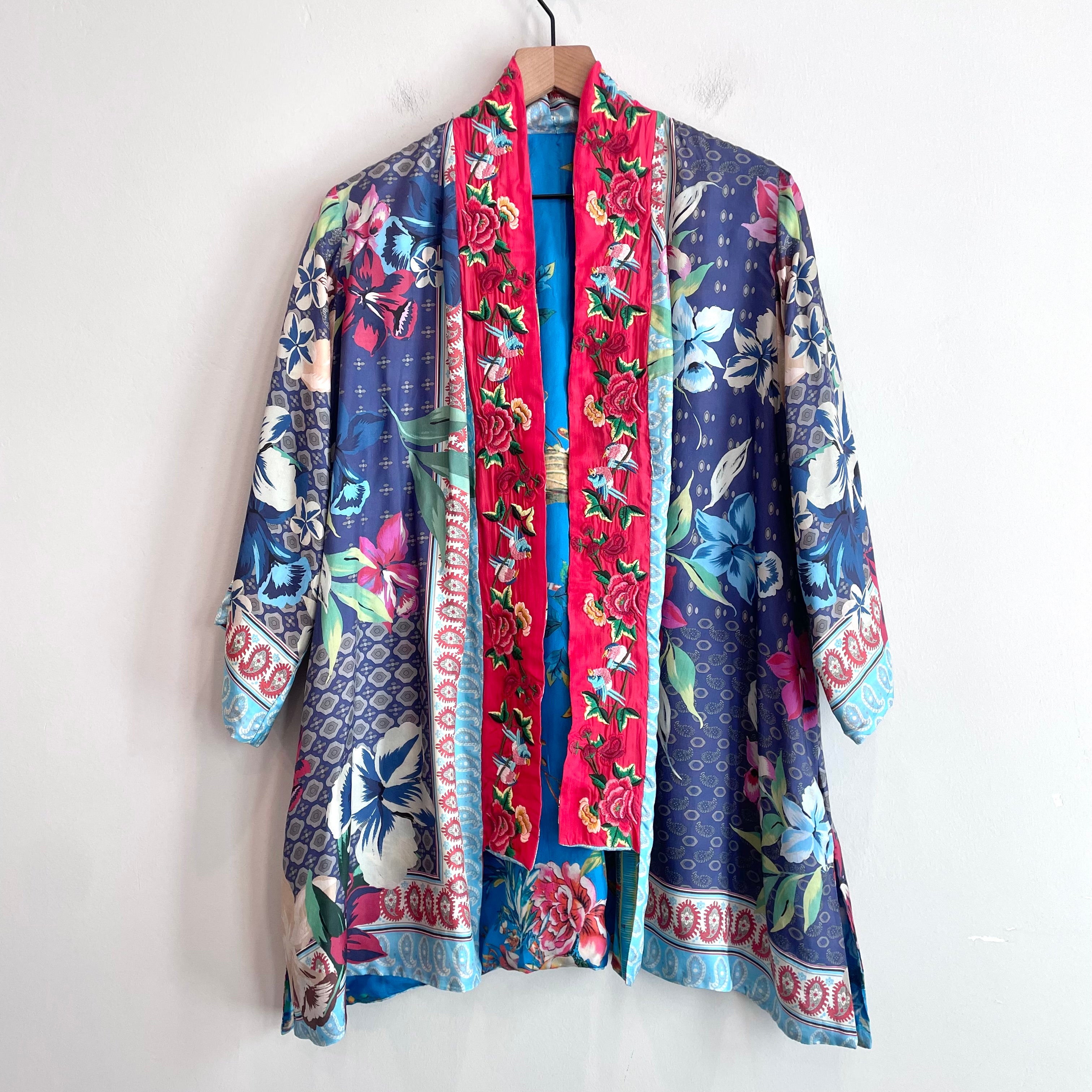 Floral Silk Reversible Kimono Cardigan