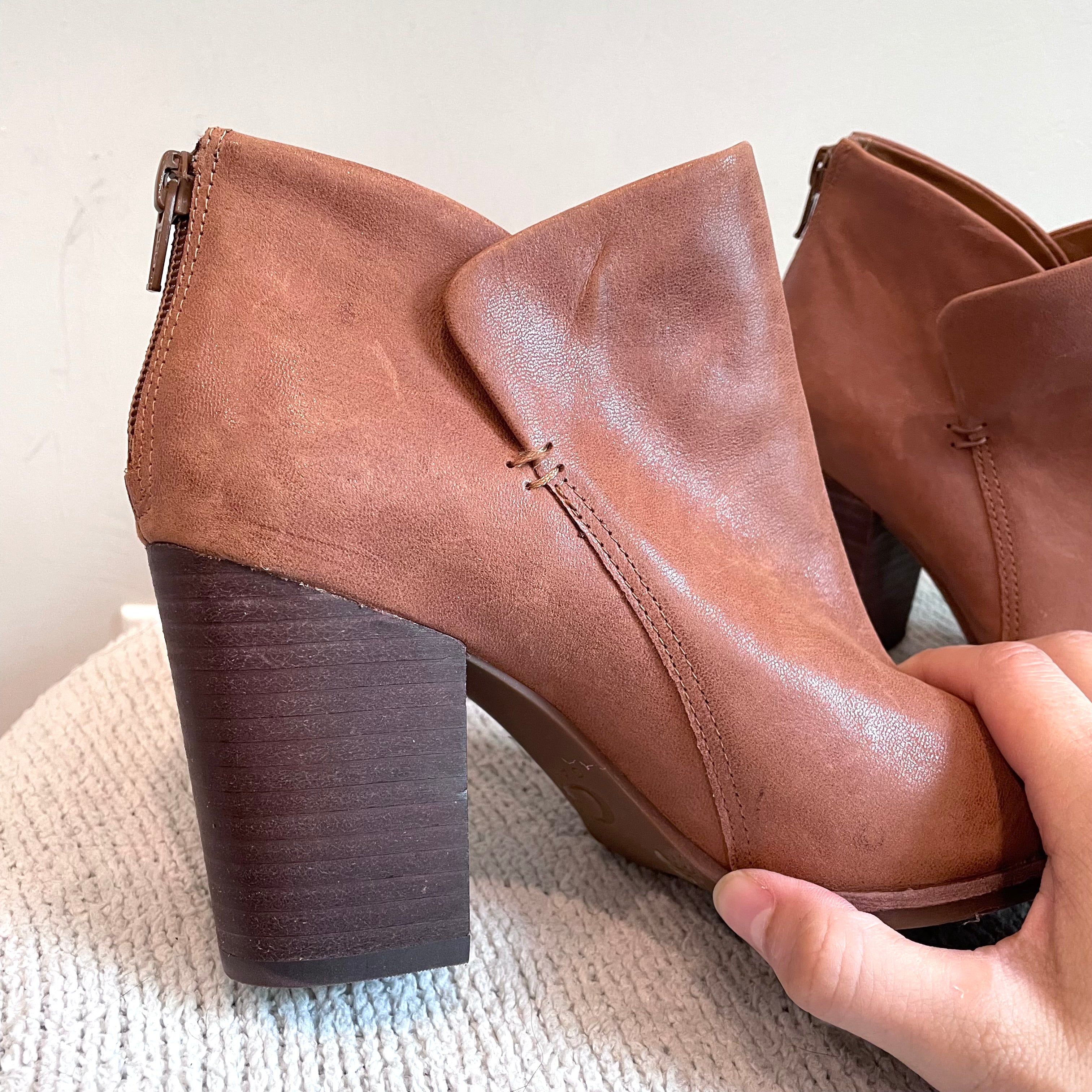 Leather Stacked Heel Bootie