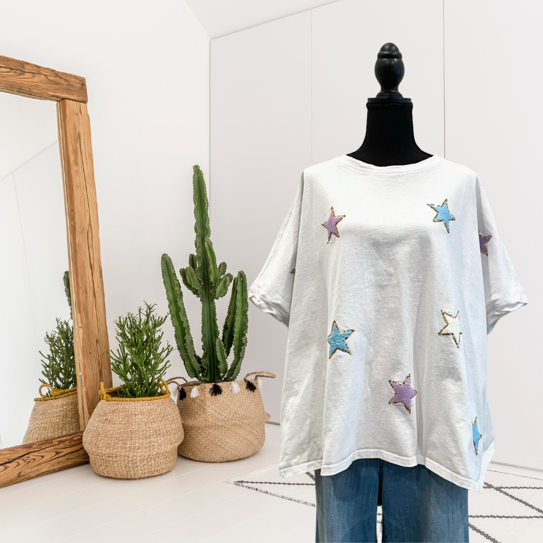 Chenille Star Patch Oversized Tee