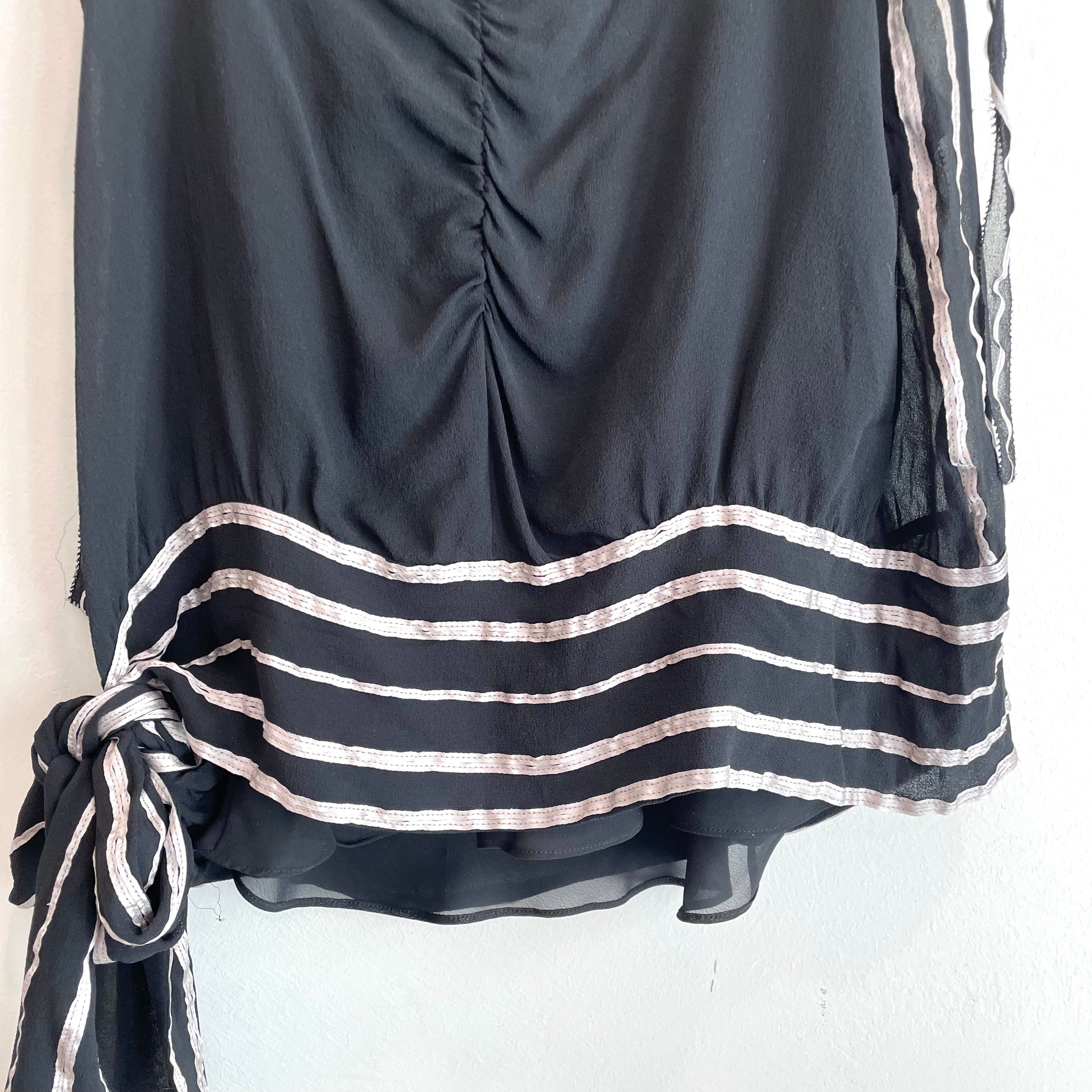 Striped Bow Tie Side Silk Top