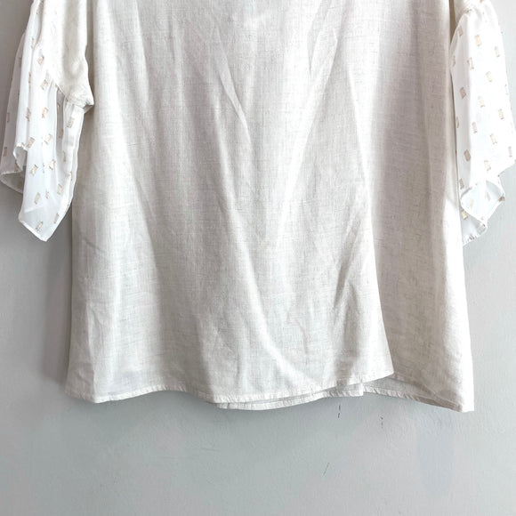 Bow Front Semi-Sheer Fleck Sleeve Top