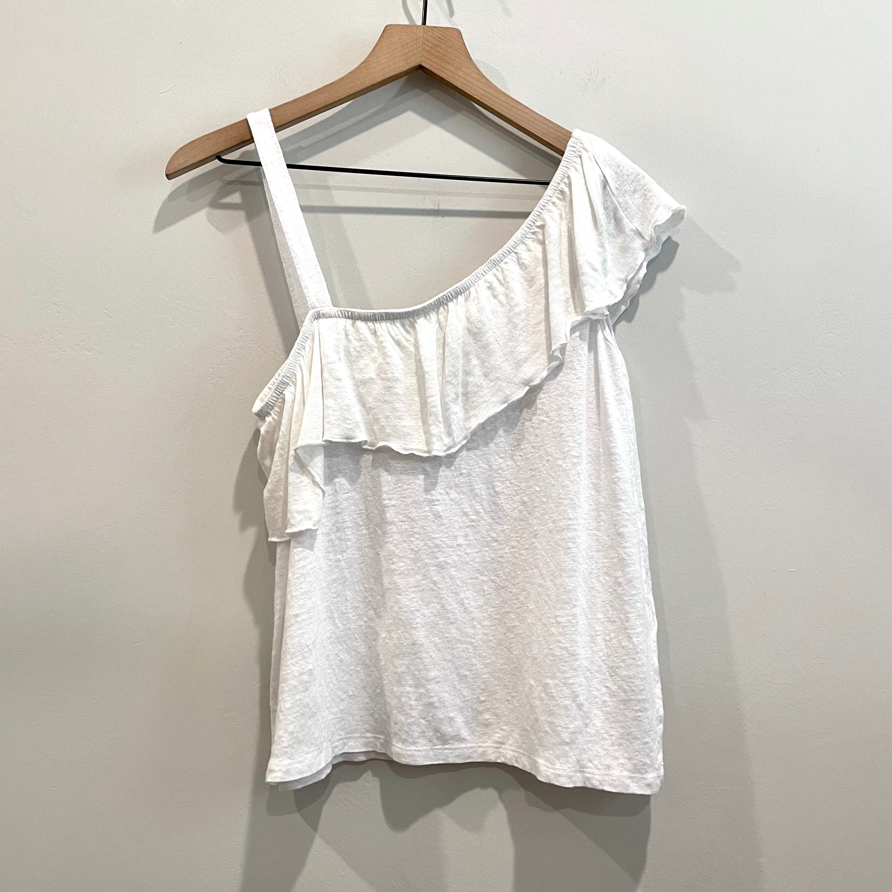 Single Sleeve Ruffle Linen Top