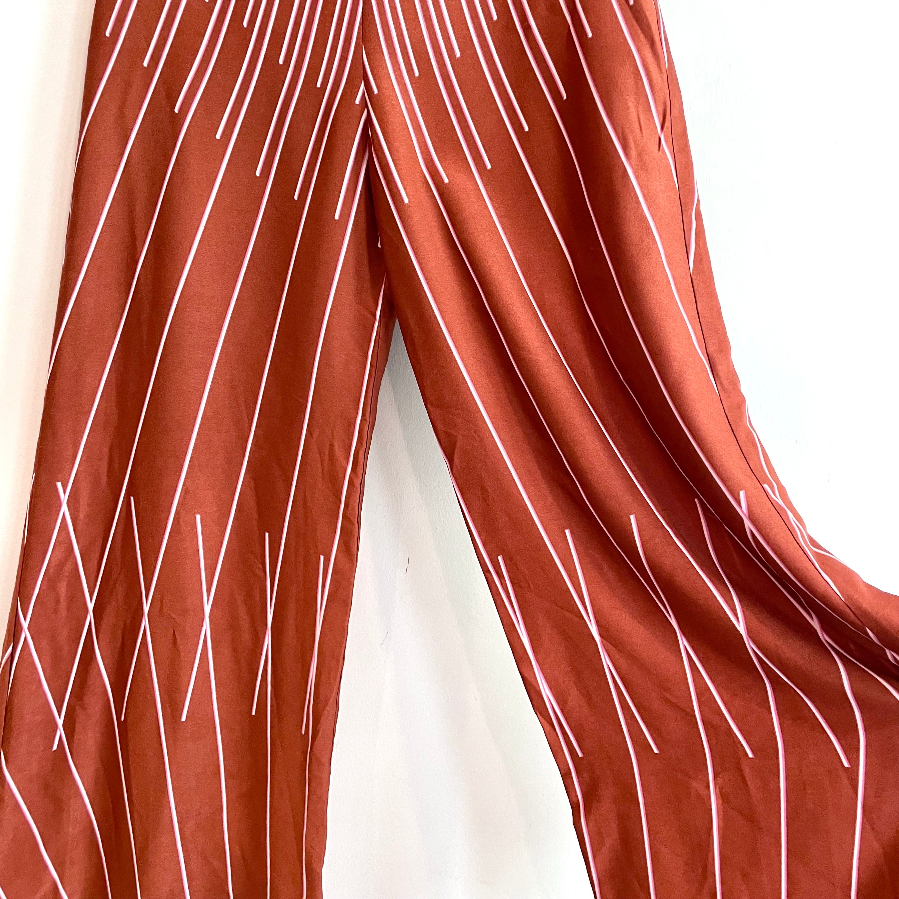 Linear Striped Wide Leg Satin Pants