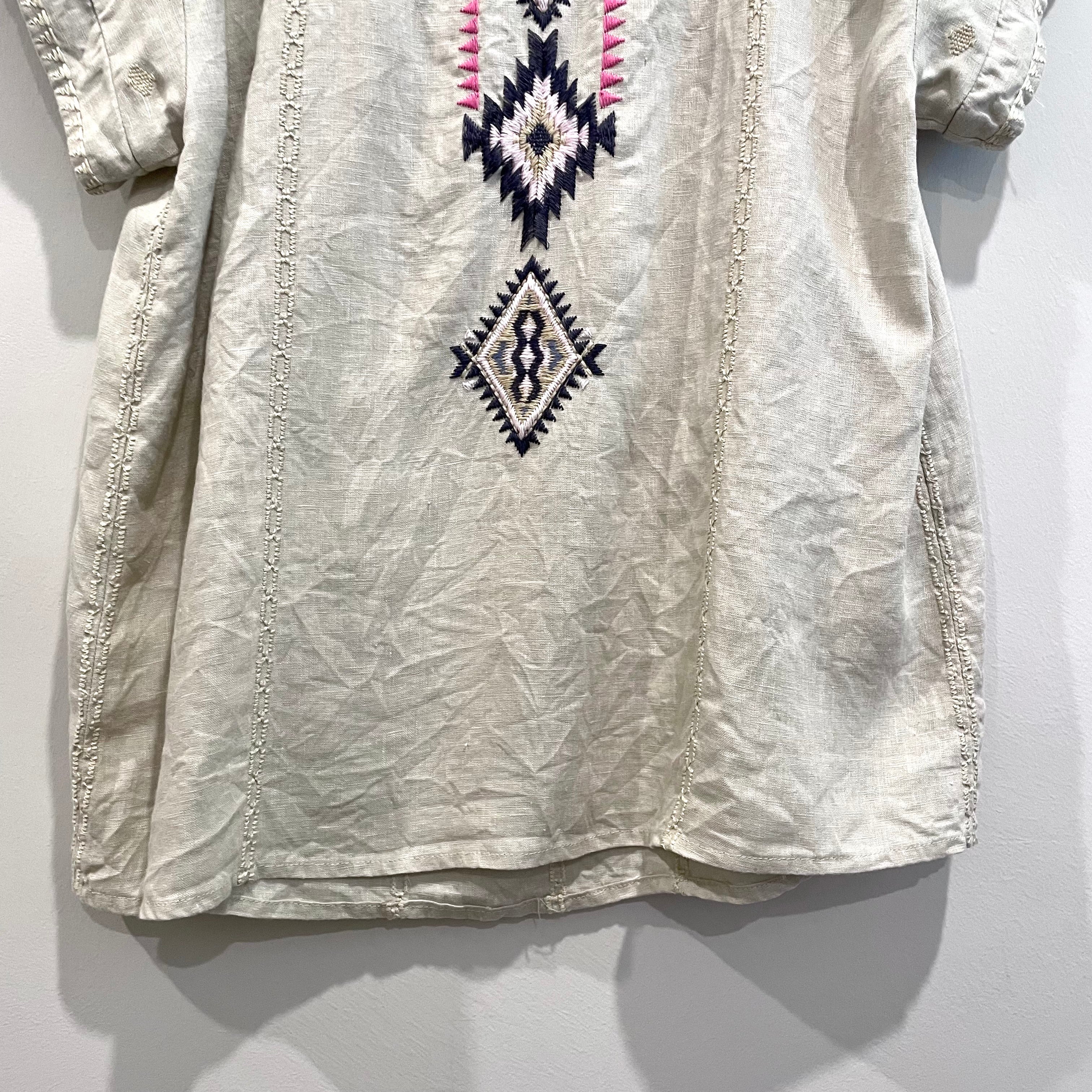 Southwestern Embroidered Linen Top