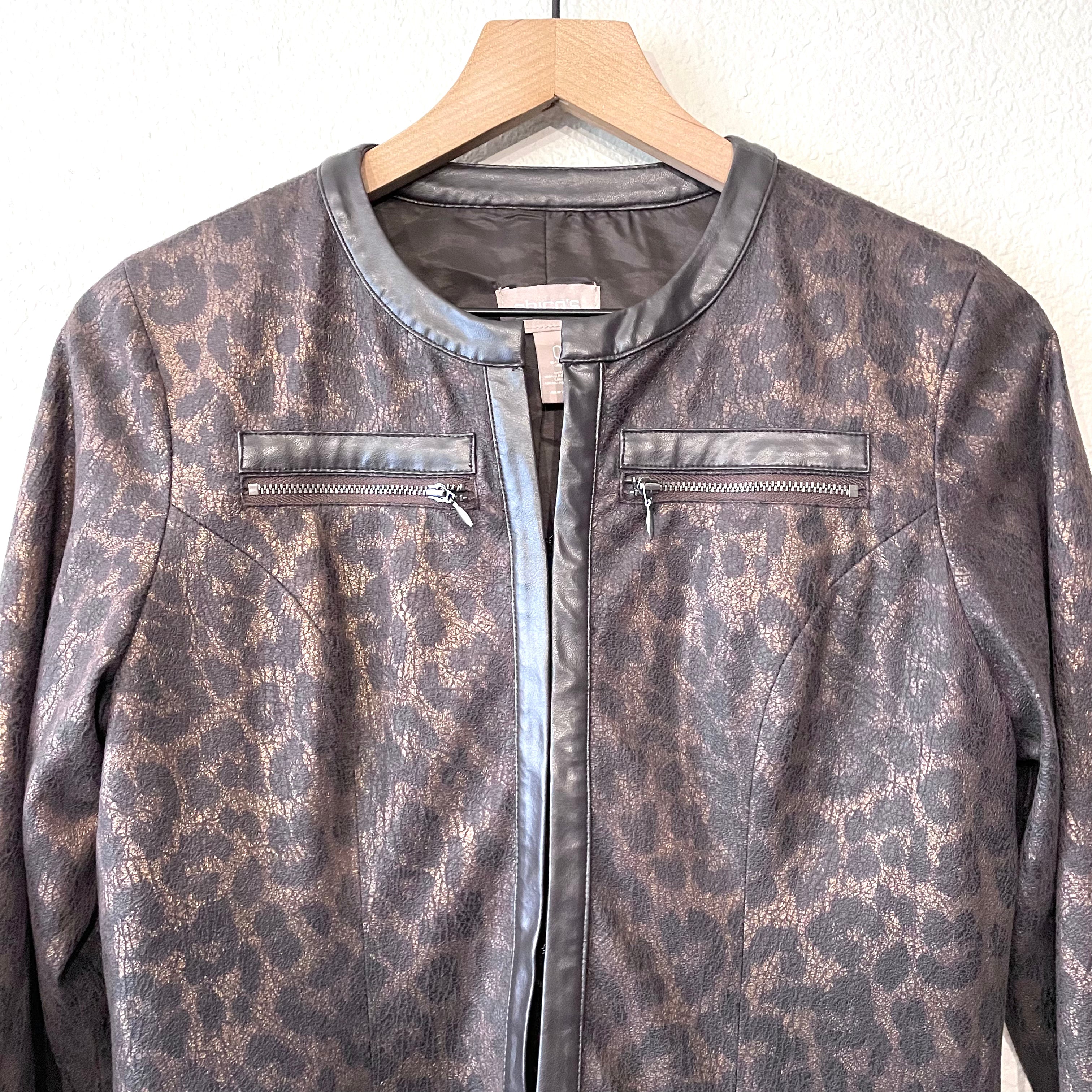 Leopard Faux Leather Trim Jacket