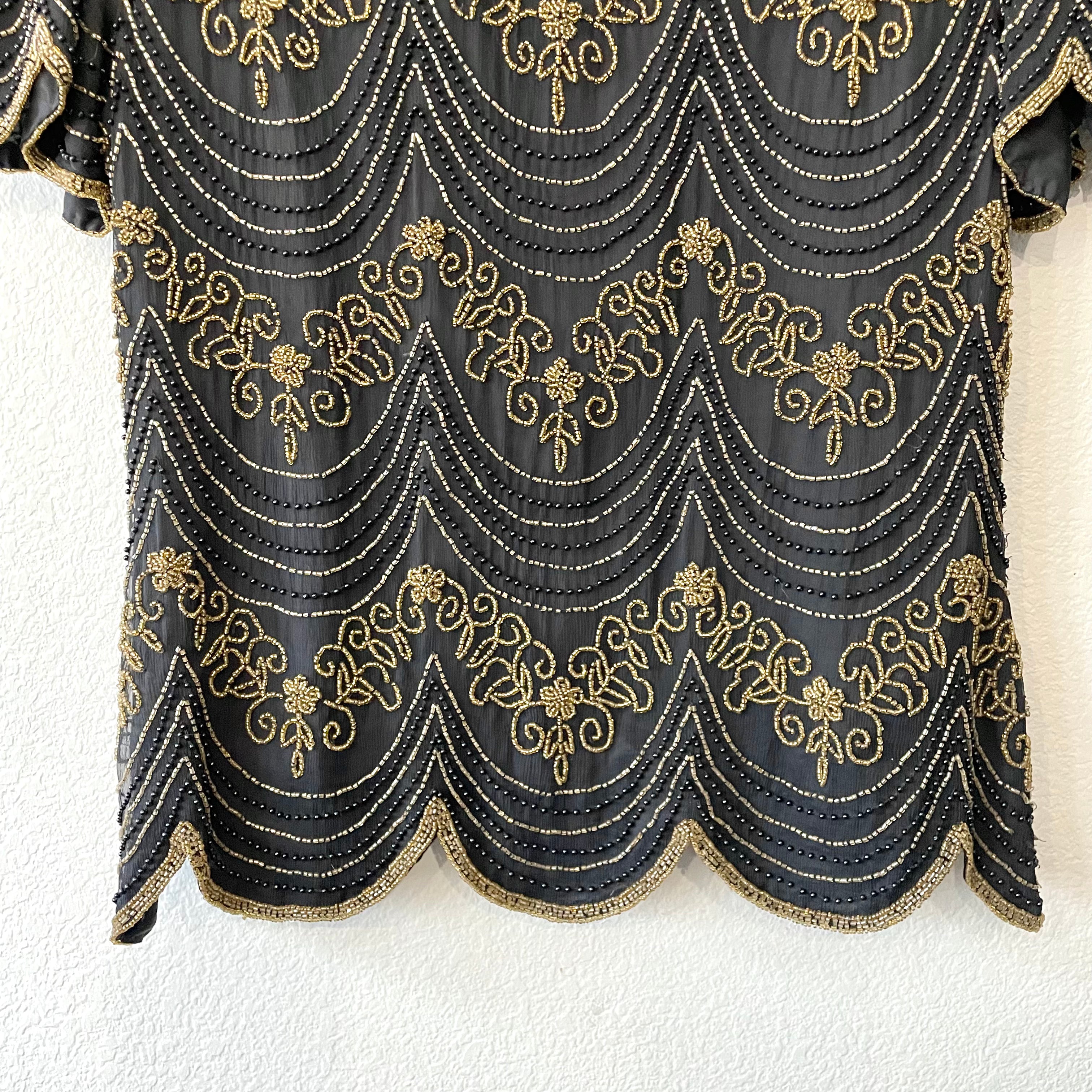 Black Gold Beaded Silk Top