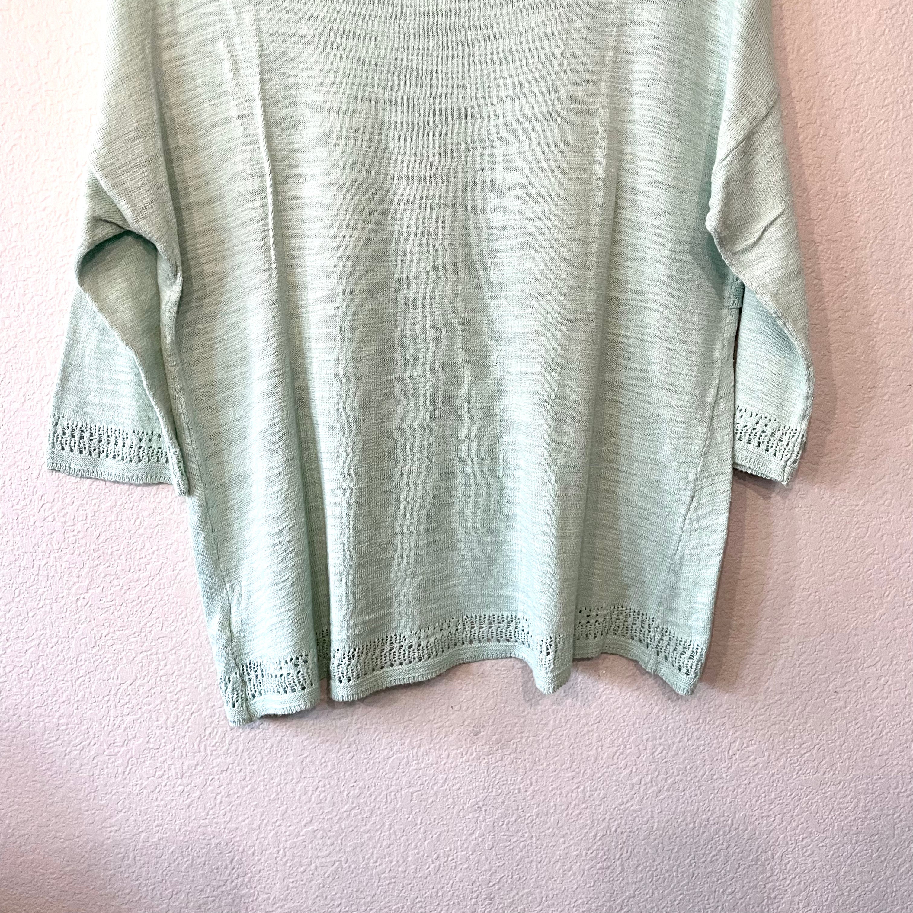 Pointelle Cross Front Hem Sweater