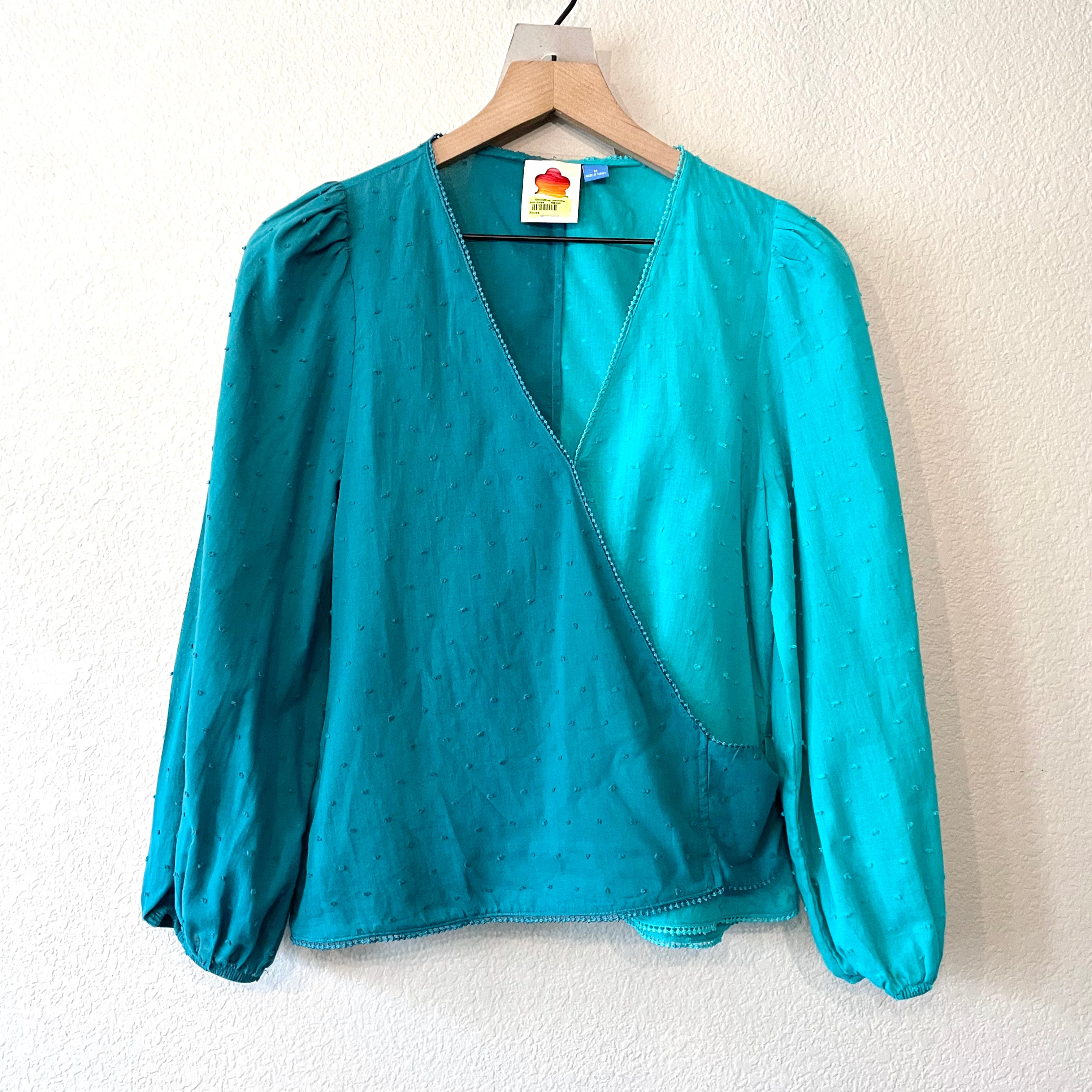 Swiss Dot Color Block Wrap Top