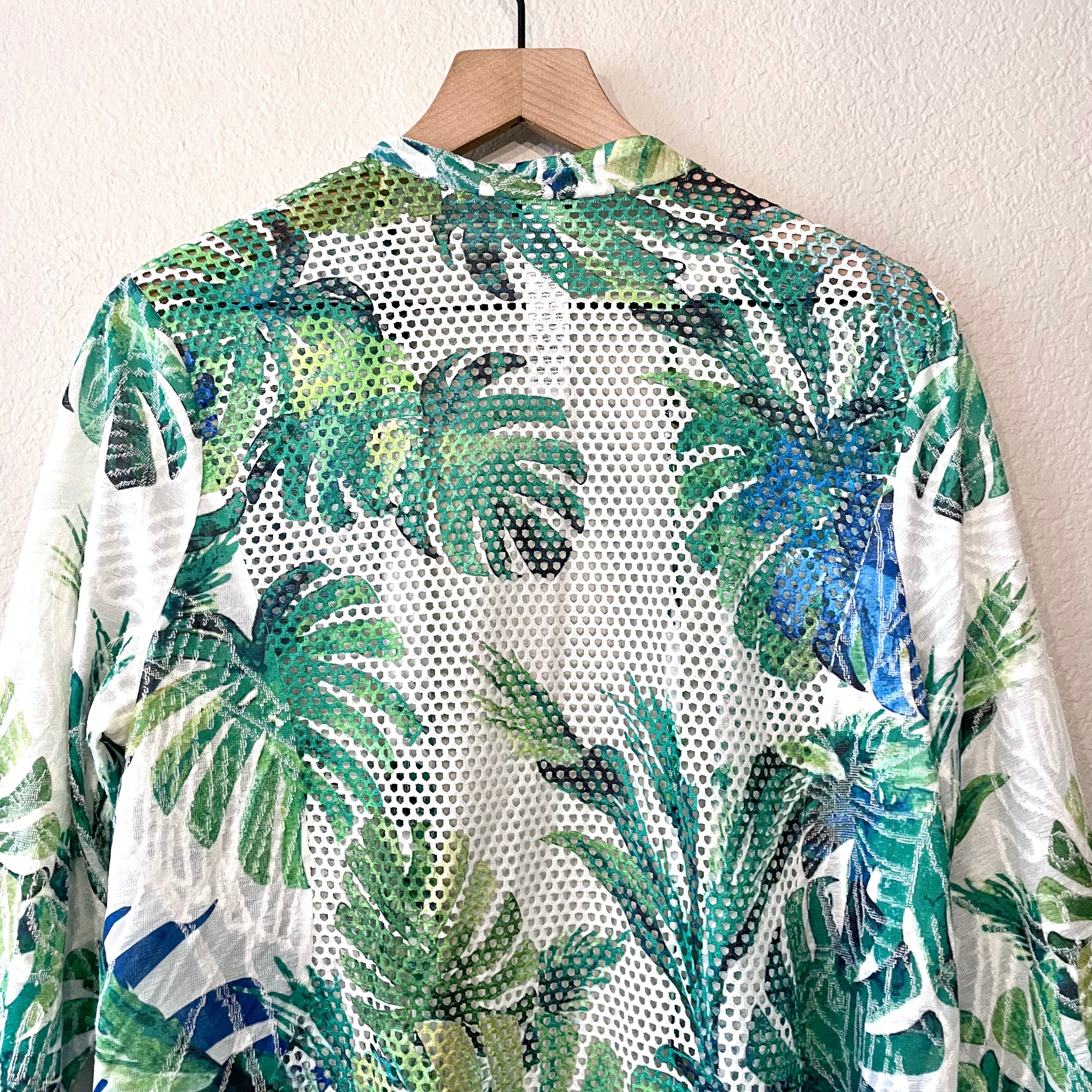 Tropical Leaf Mesh Cardigan