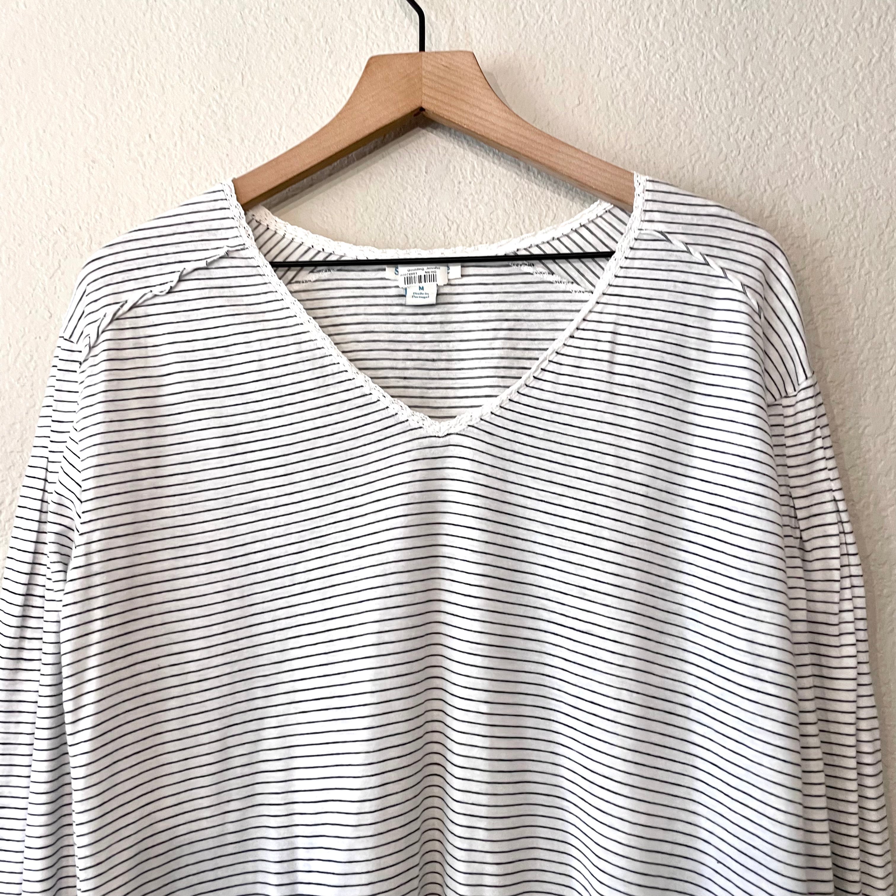 Striped Lace V-Neck Tee