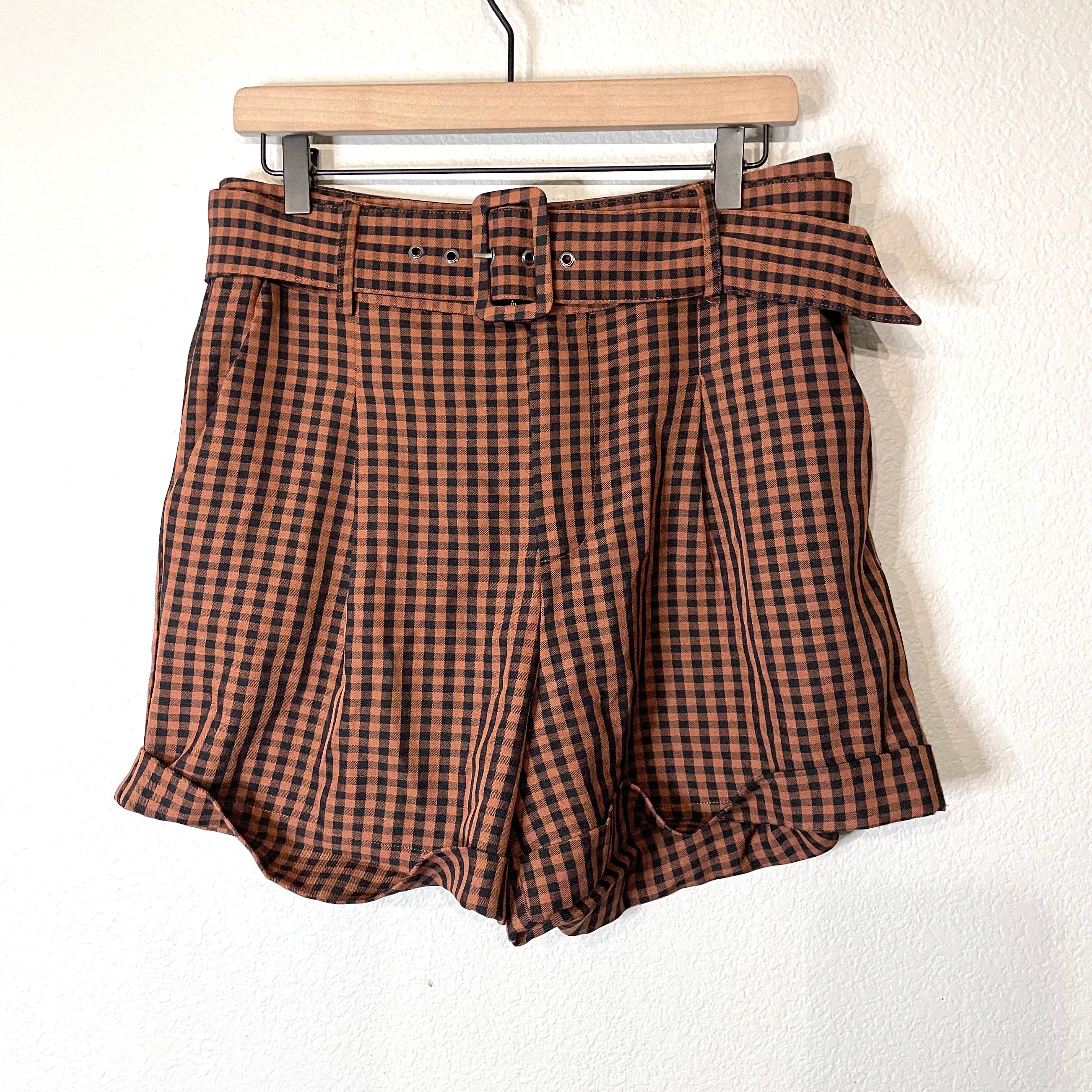 Gingham Plaid Belted Shorts