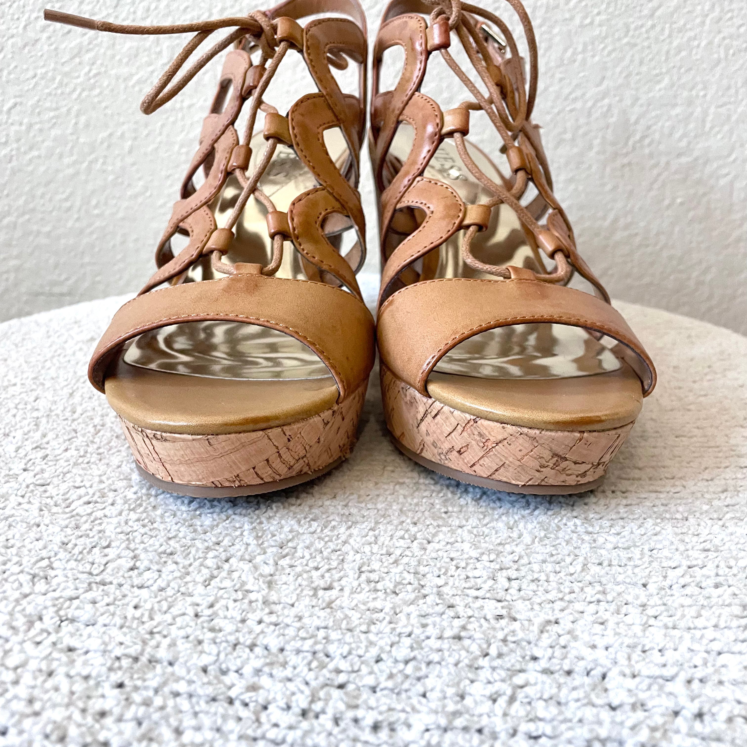 Strappy Cork Wedge Heels