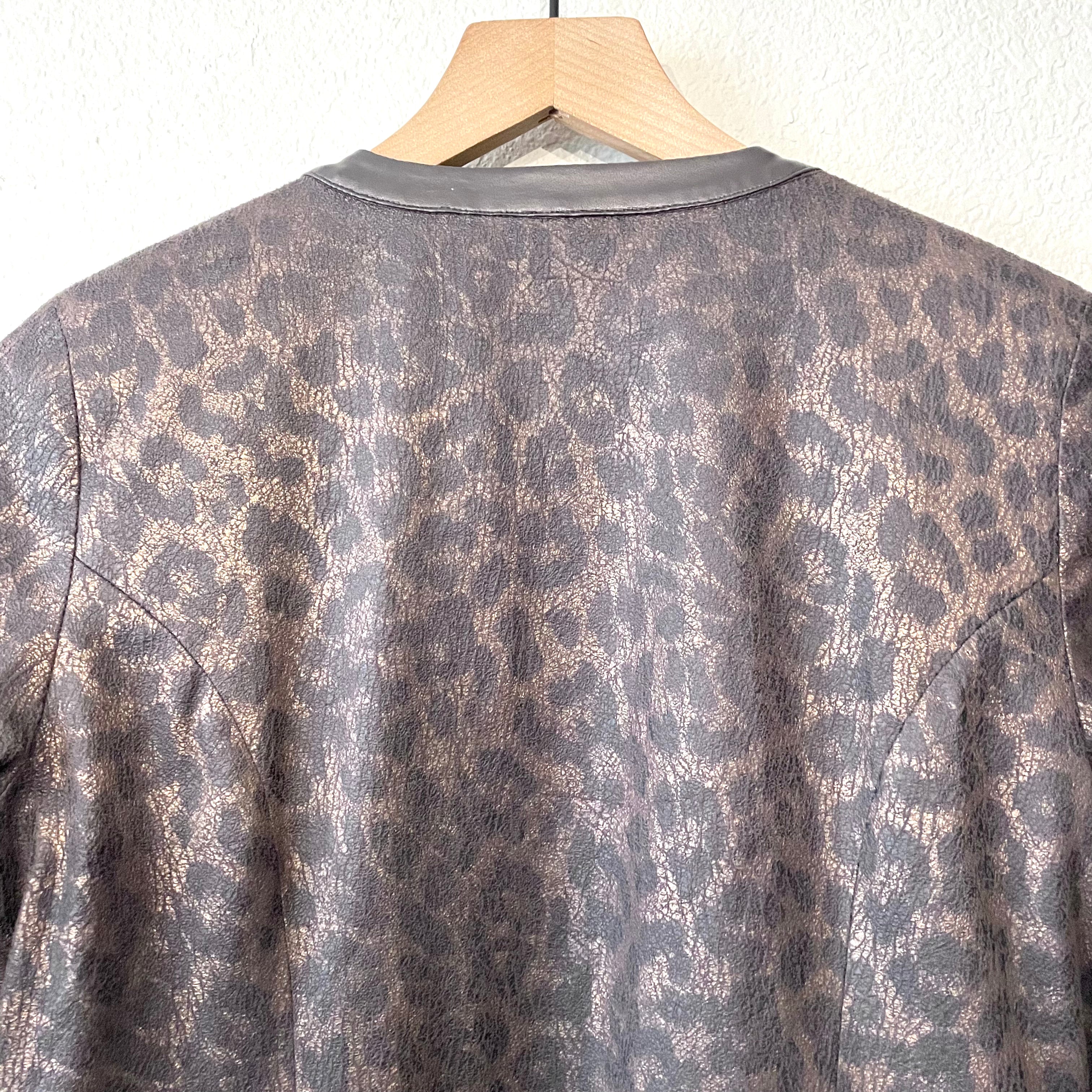 Leopard Faux Leather Trim Jacket