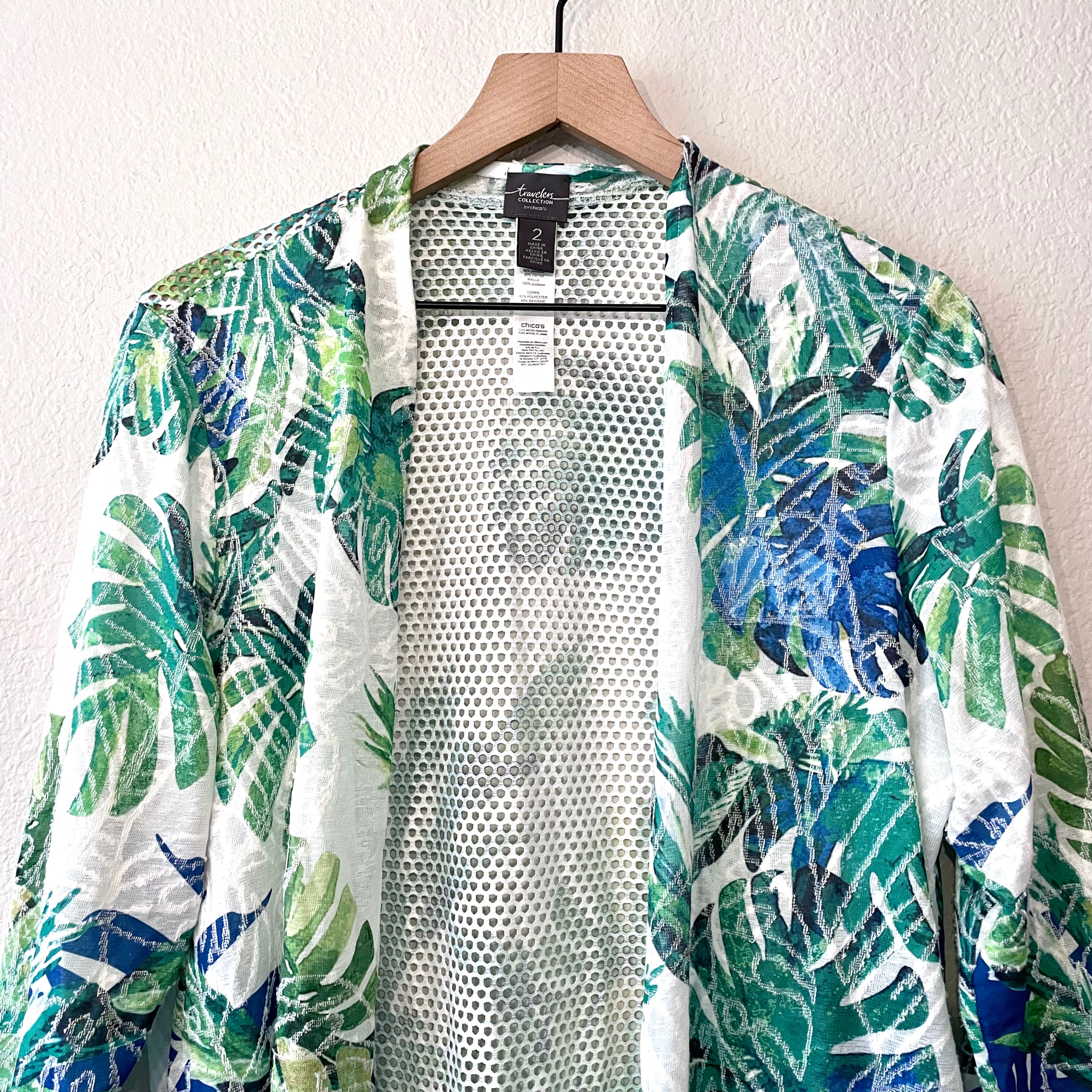 Tropical Leaf Mesh Cardigan