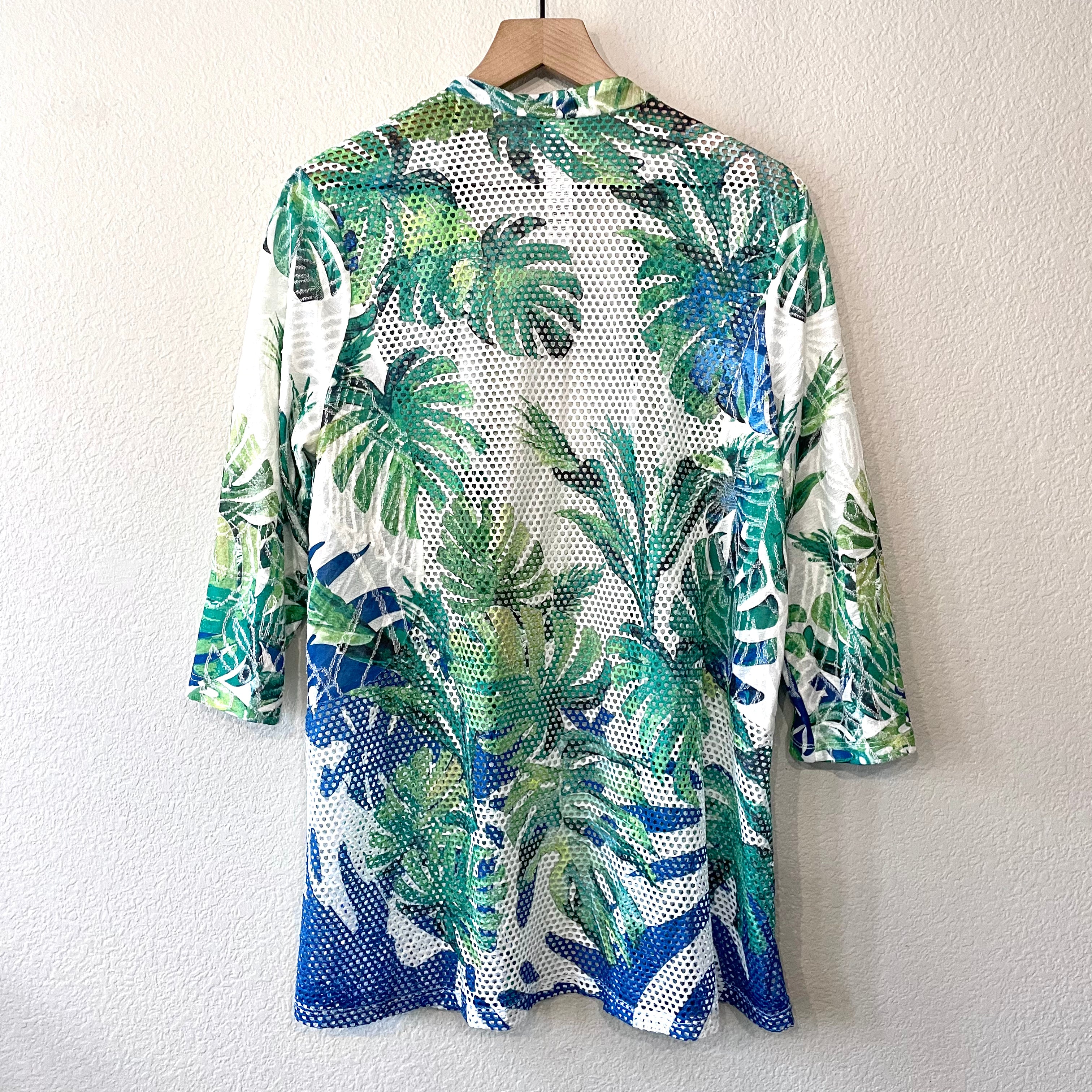 Tropical Leaf Mesh Cardigan