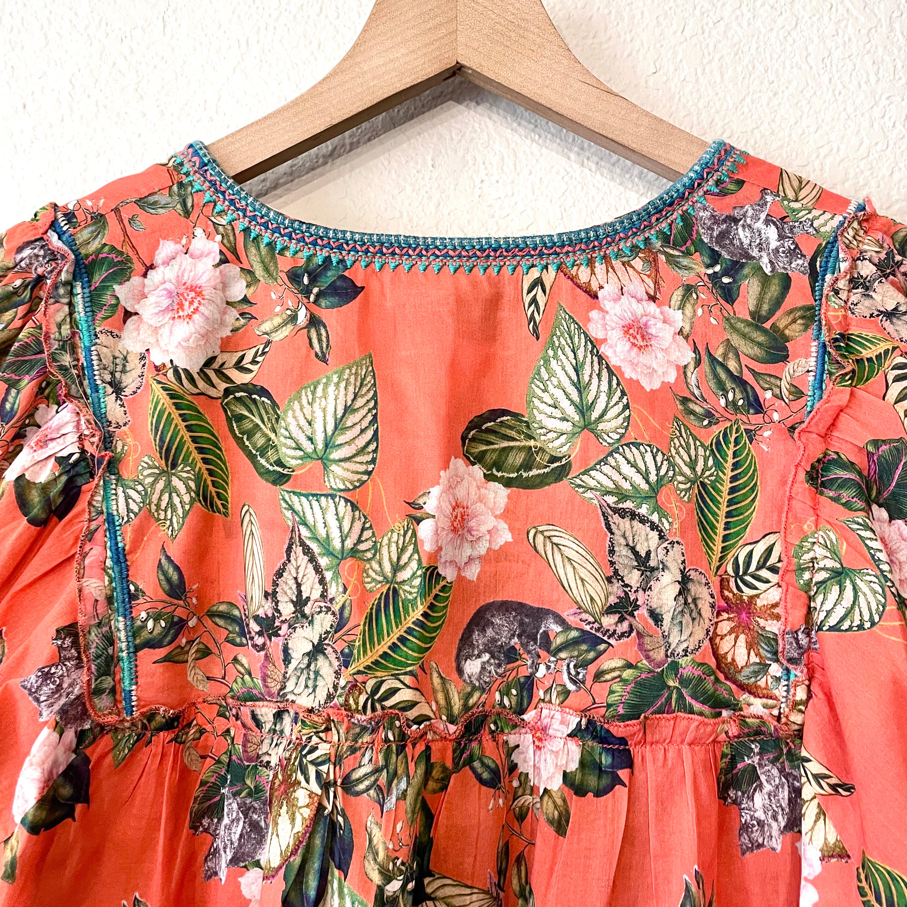 Floral Embroidered Tassel Top